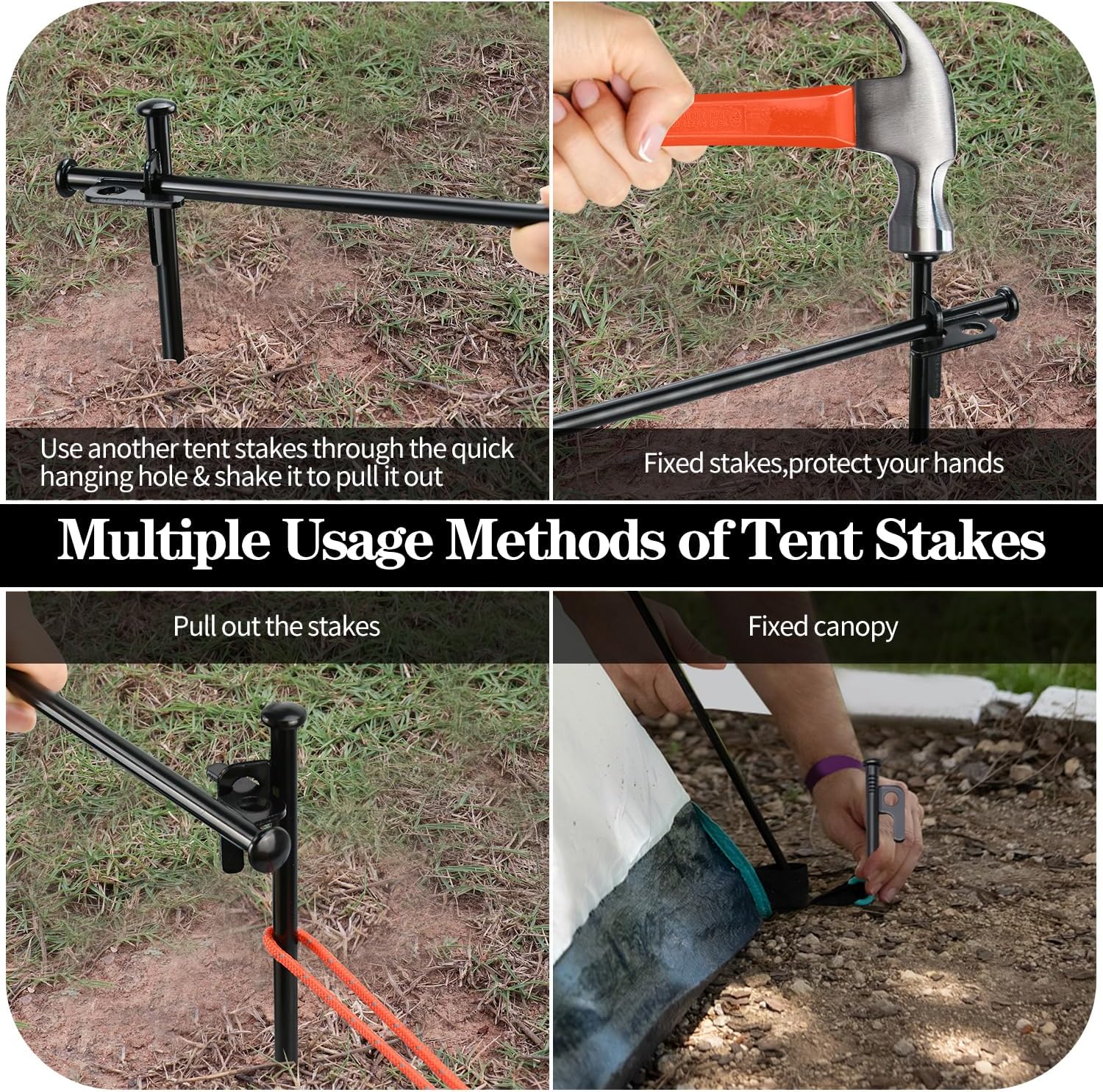 8 Pack 8in Heavy Duty Forged Steel Tent Stakes and Hammer Set, with Storage Pouch, Available in Rocky Place - Image 6