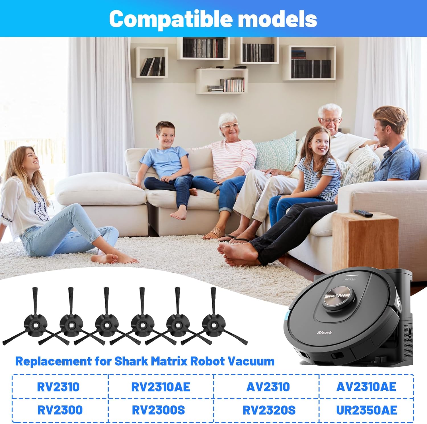 6 Pack Side Brushes for Shark Matrix Robot Vacuum Cleaner RV2310, RV2310AE, AV2310, AV2310AE, RV2300, RV2300S, RV2320S, UR2350AE Replacement Parts - Image 2