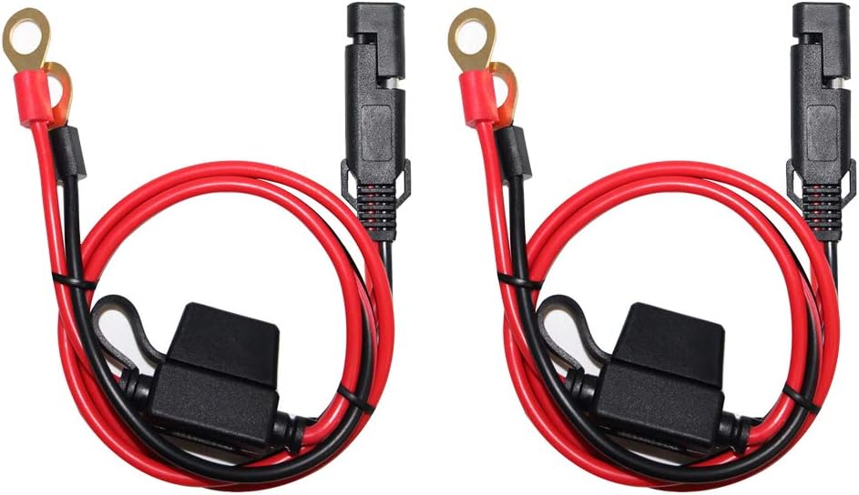 [2 PACK]  2FT Motorcycle Battery Charger Cord, Sae to O Ring Terminal Quick Disconnect Assembly Extension Cable, Sae 2Pin Wire Harness Reverse Polarity Adapter Port Accessory, 10A Fuse - Image 1