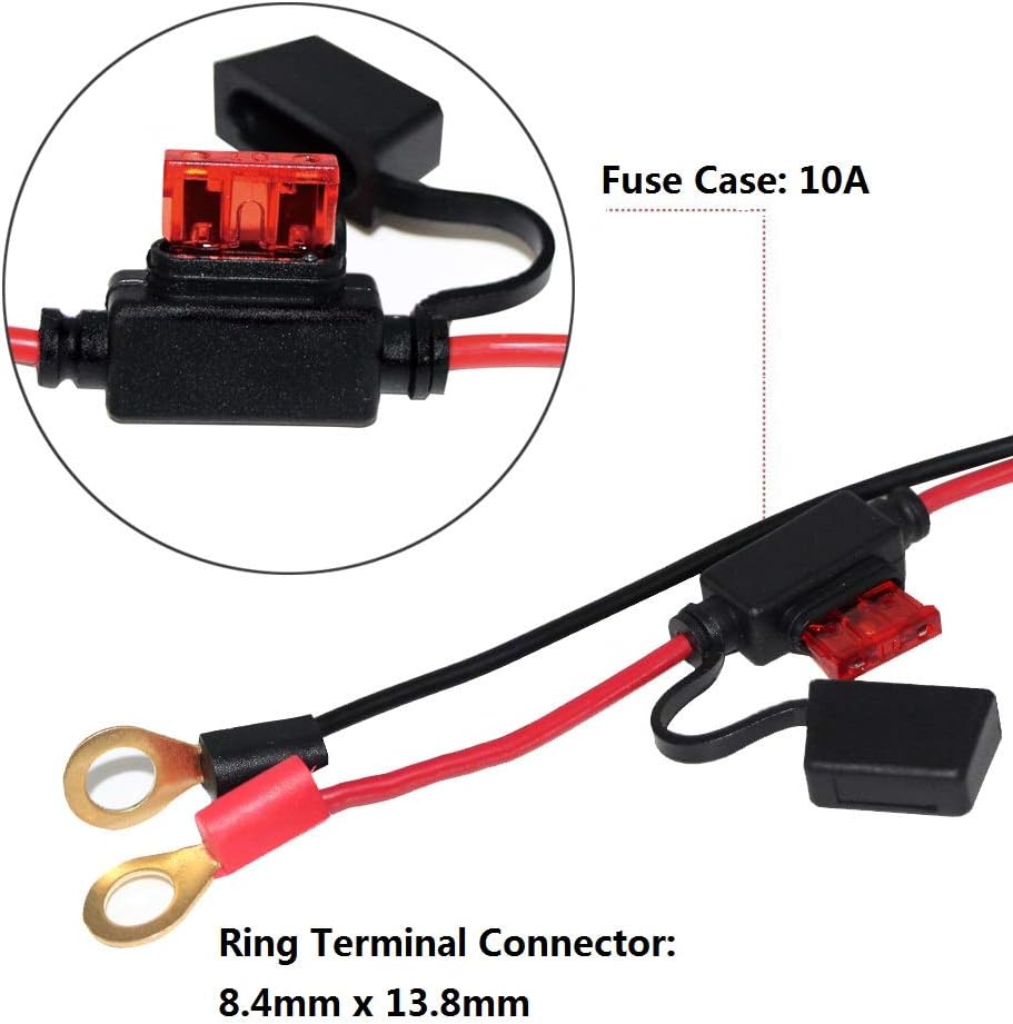 [2 PACK]  2FT Motorcycle Battery Charger Cord, Sae to O Ring Terminal Quick Disconnect Assembly Extension Cable, Sae 2Pin Wire Harness Reverse Polarity Adapter Port Accessory, 10A Fuse - Image 3
