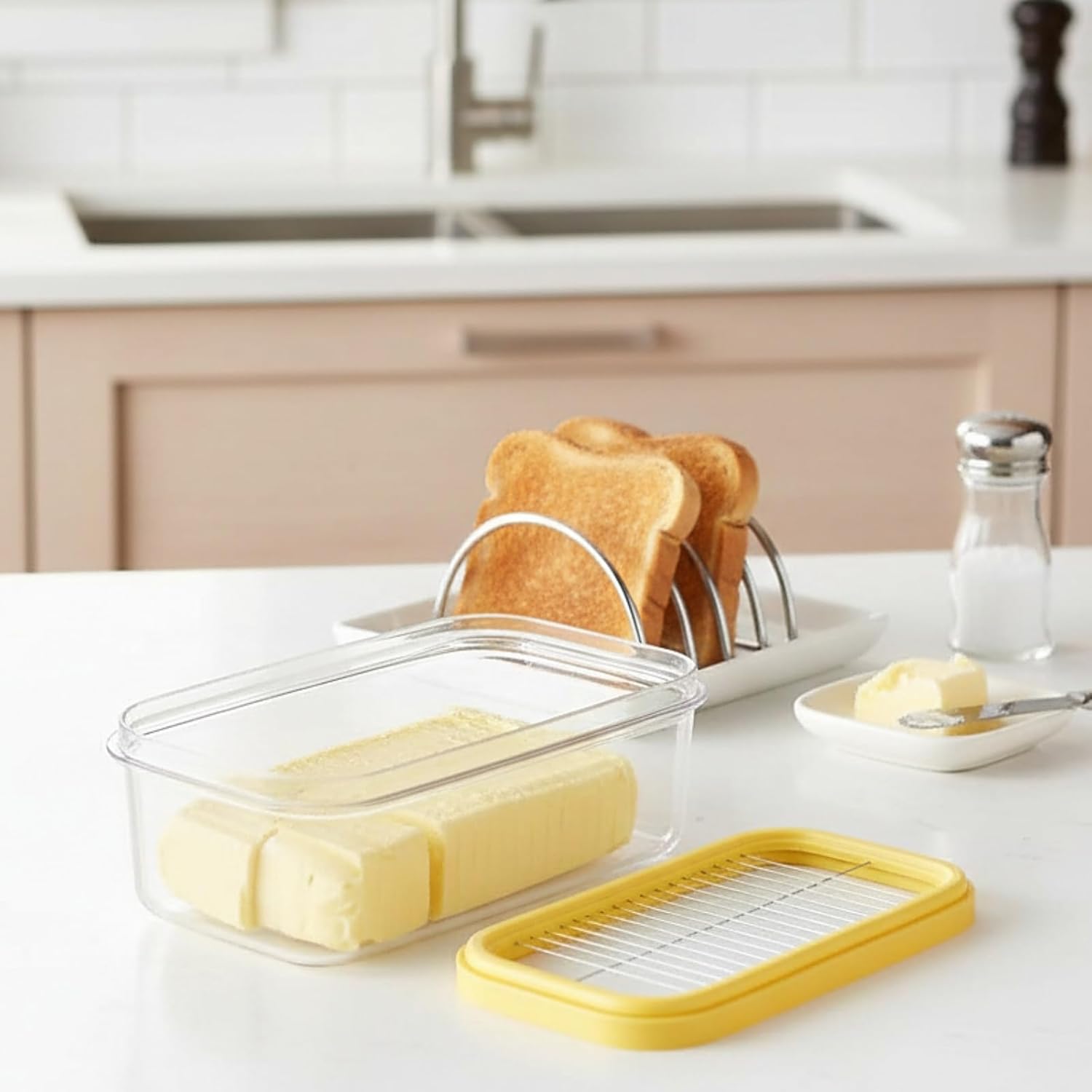 Butter Slicer Cutter with Storage Container, Stick Butter Dish with Lid for Fridge, Easy Cutting Two 4oz Sticks (Not Airtight, Small) - Image 5