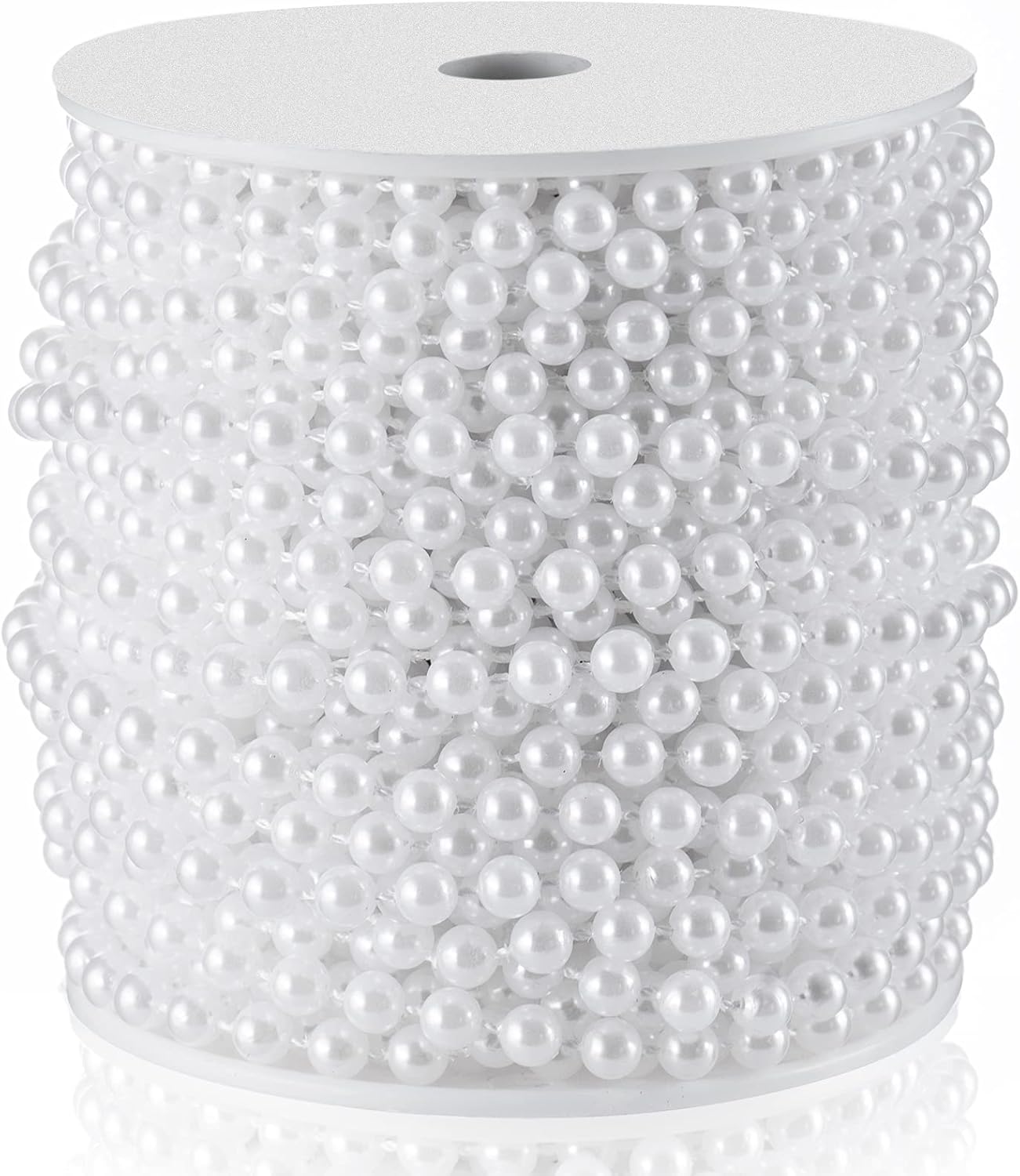 Craft String Pearls 6MM Pearl Bead, 66 Feet White Faux Pearl Garland Spool Roll Strand Wedding Party Decoration, Christmas Tree Decorations - Image 1