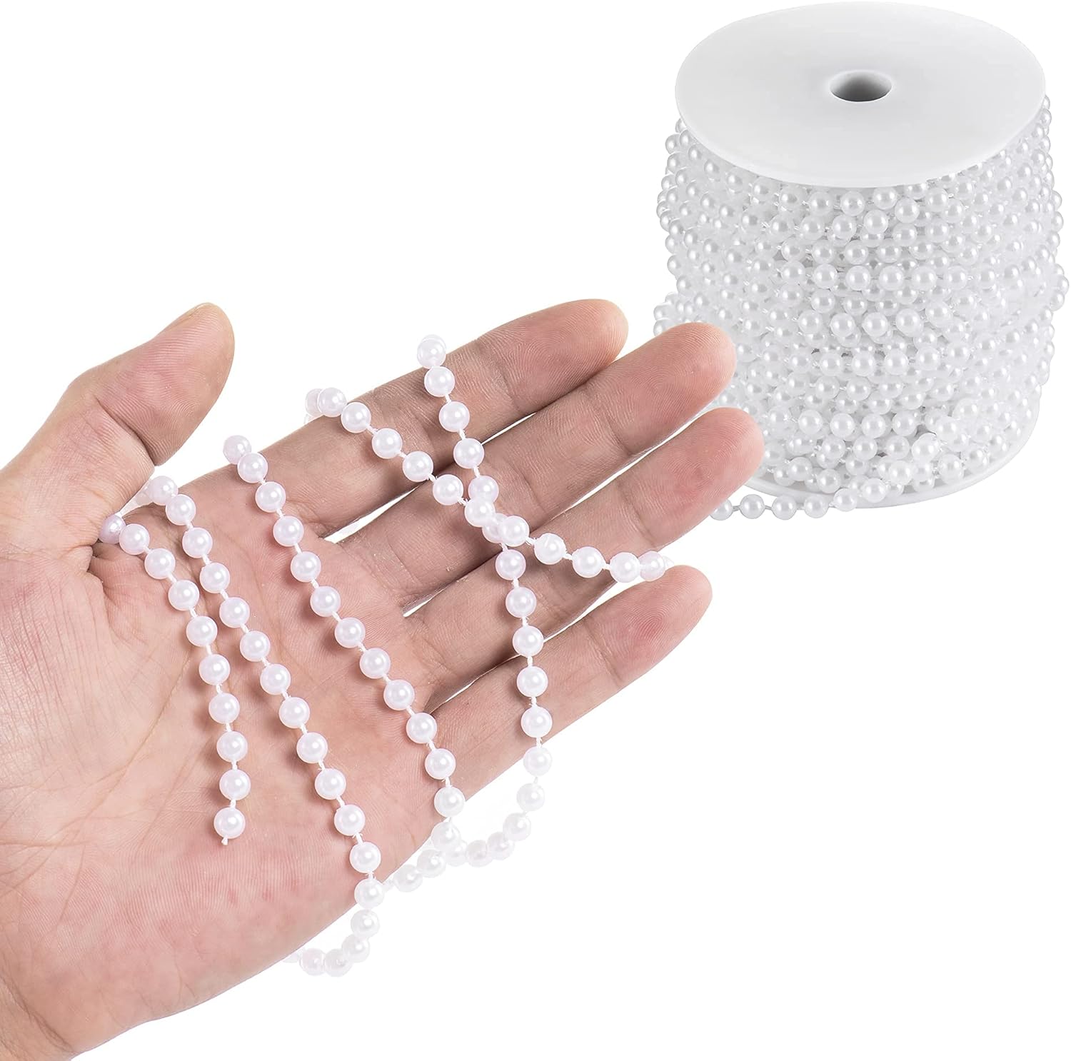 Craft String Pearls 6MM Pearl Bead, 66 Feet White Faux Pearl Garland Spool Roll Strand Wedding Party Decoration, Christmas Tree Decorations - Image 3
