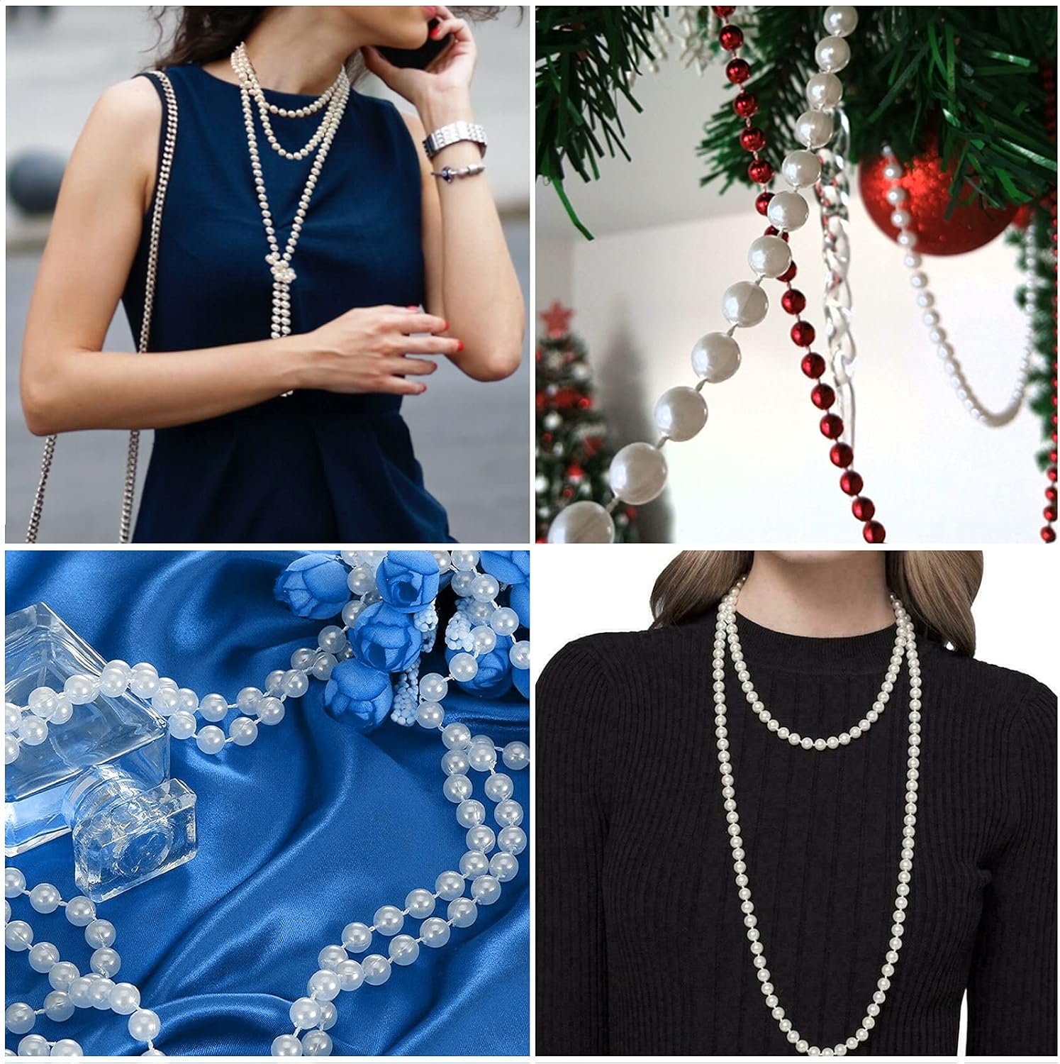 Craft String Pearls 6MM Pearl Bead, 66 Feet White Faux Pearl Garland Spool Roll Strand Wedding Party Decoration, Christmas Tree Decorations - Image 5