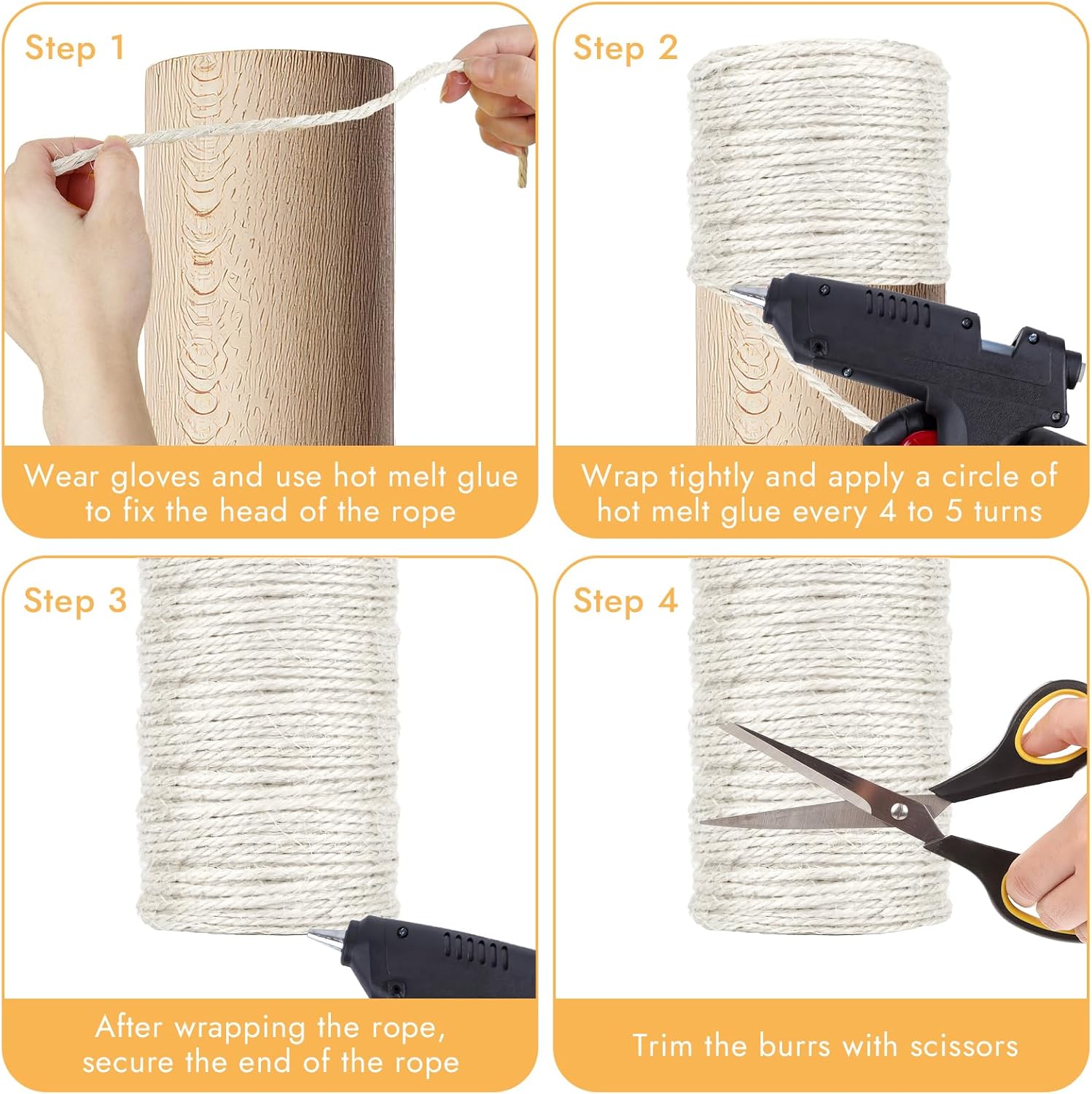 164 Feet Sisal Rope for Cat Scratching Post, 1/6 Inch Natural Cat Tree Rope, DIY Hemp Twine Rope for Repairing, Recovering Scratch Post Cats Tree Tower Replacement (White) - Image 5
