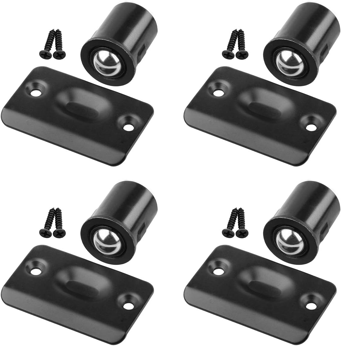 4 Pack Drive in Ball Catch with Strike Plate for Closet Doors, Black, 13/16 Inch x 1-1/8 Inchs,Die-cast, Adjustable Tension Ball - Image 1
