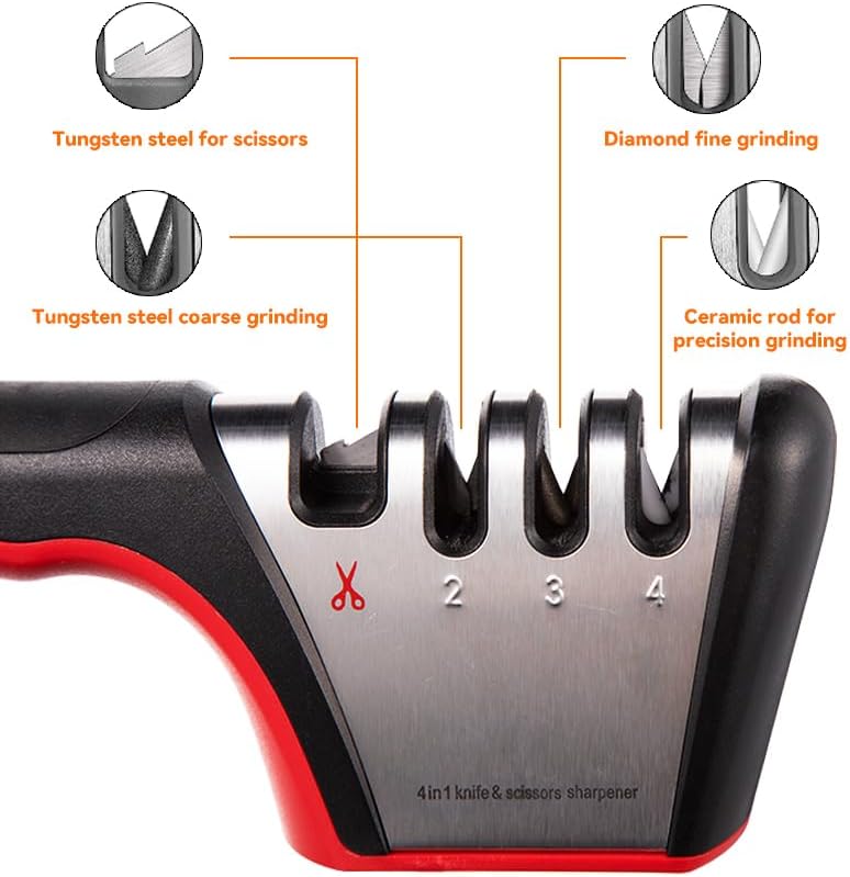 4-in-1 Knife Sharpener, Kitchen Knife Accessories for Ceramic Knives, Steel Knives and Scissors, Aiding in Repair, Restoration, and Polishing of Blades - Image 2
