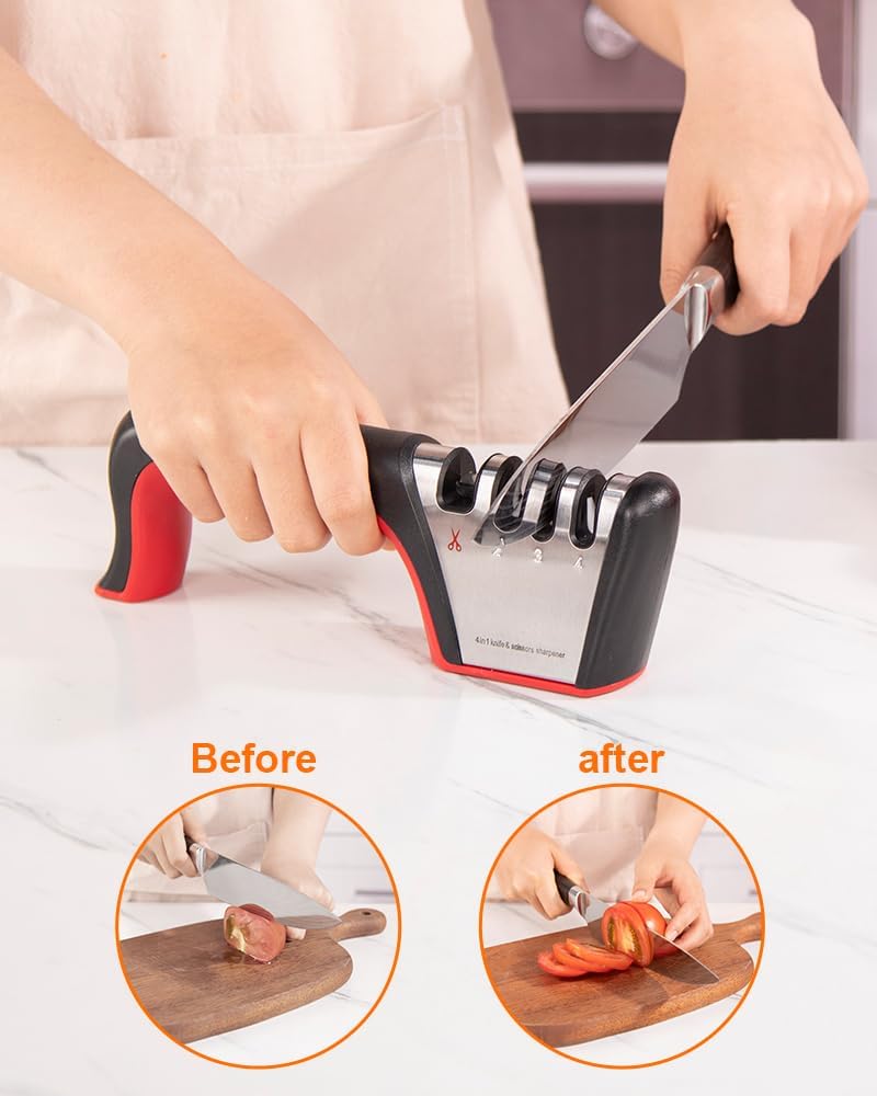 4-in-1 Knife Sharpener, Kitchen Knife Accessories for Ceramic Knives, Steel Knives and Scissors, Aiding in Repair, Restoration, and Polishing of Blades - Image 3