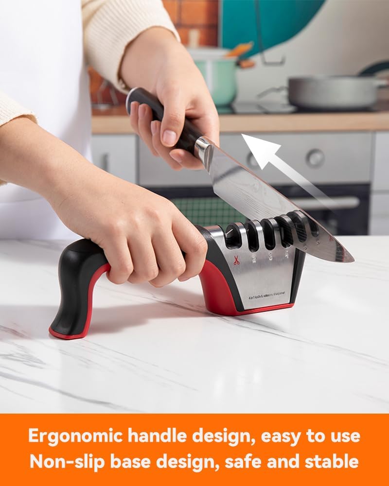 4-in-1 Knife Sharpener, Kitchen Knife Accessories for Ceramic Knives, Steel Knives and Scissors, Aiding in Repair, Restoration, and Polishing of Blades - Image 4