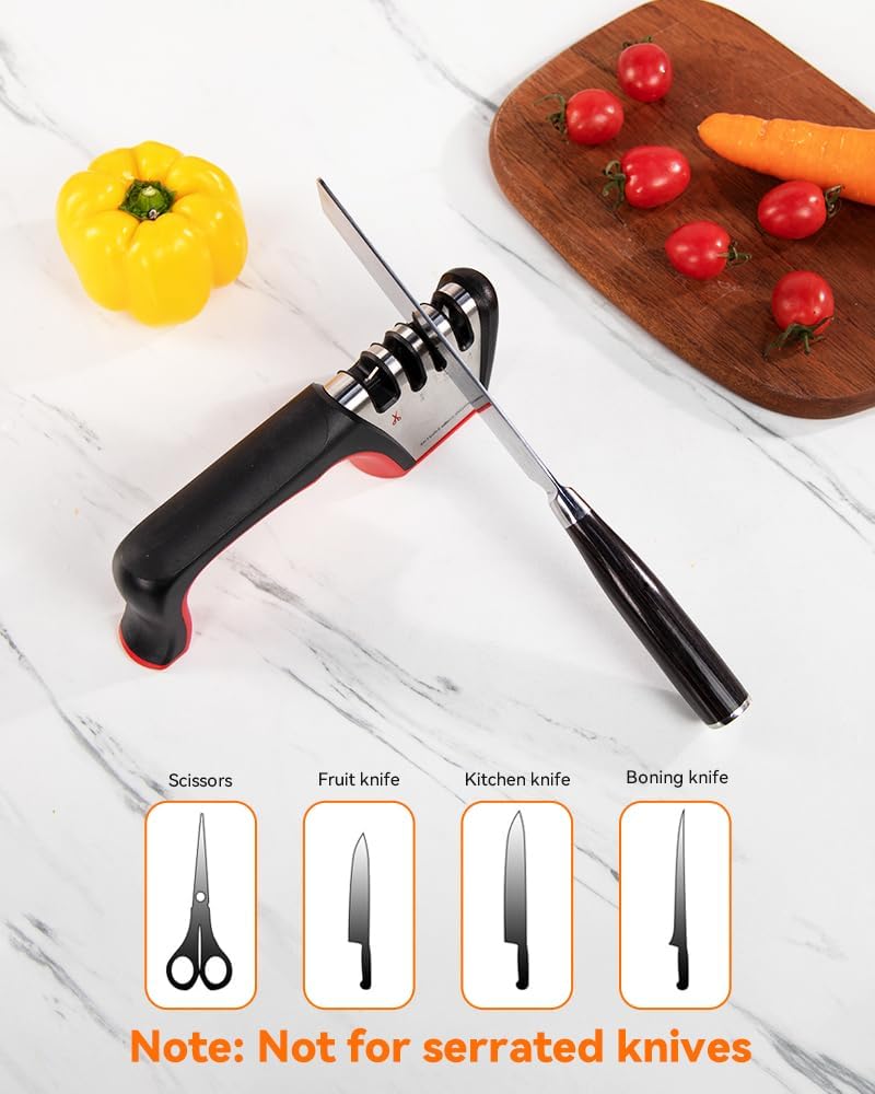 4-in-1 Knife Sharpener, Kitchen Knife Accessories for Ceramic Knives, Steel Knives and Scissors, Aiding in Repair, Restoration, and Polishing of Blades - Image 5