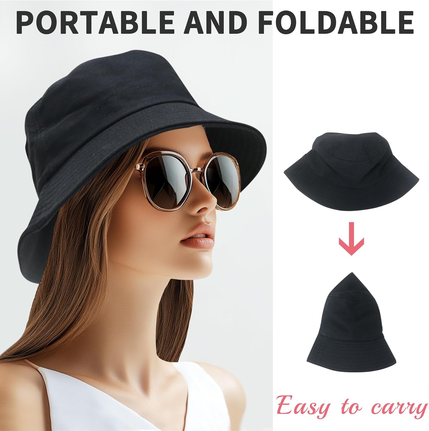 Bucket Hats fot Men Women Packable Foldable Sun Hats for Women Beach Travel Cap - Image 3