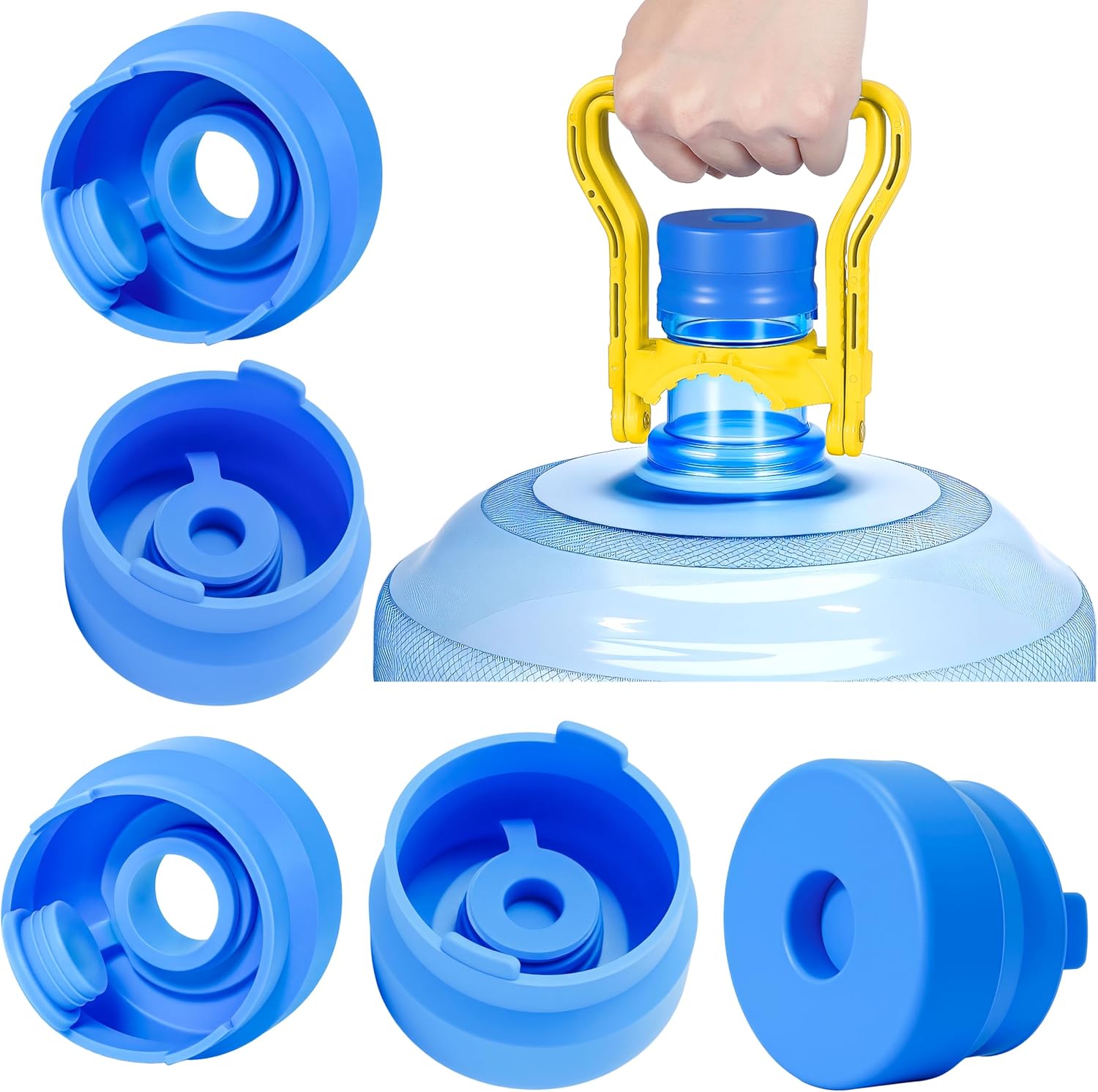 (5 Pack) 5 Gallon Water Jug Cap,Silicone Reusable Replacement Cap, Non Spill Bottle Caps for 55mm Bottle Water Dispenser Caps - Image 1