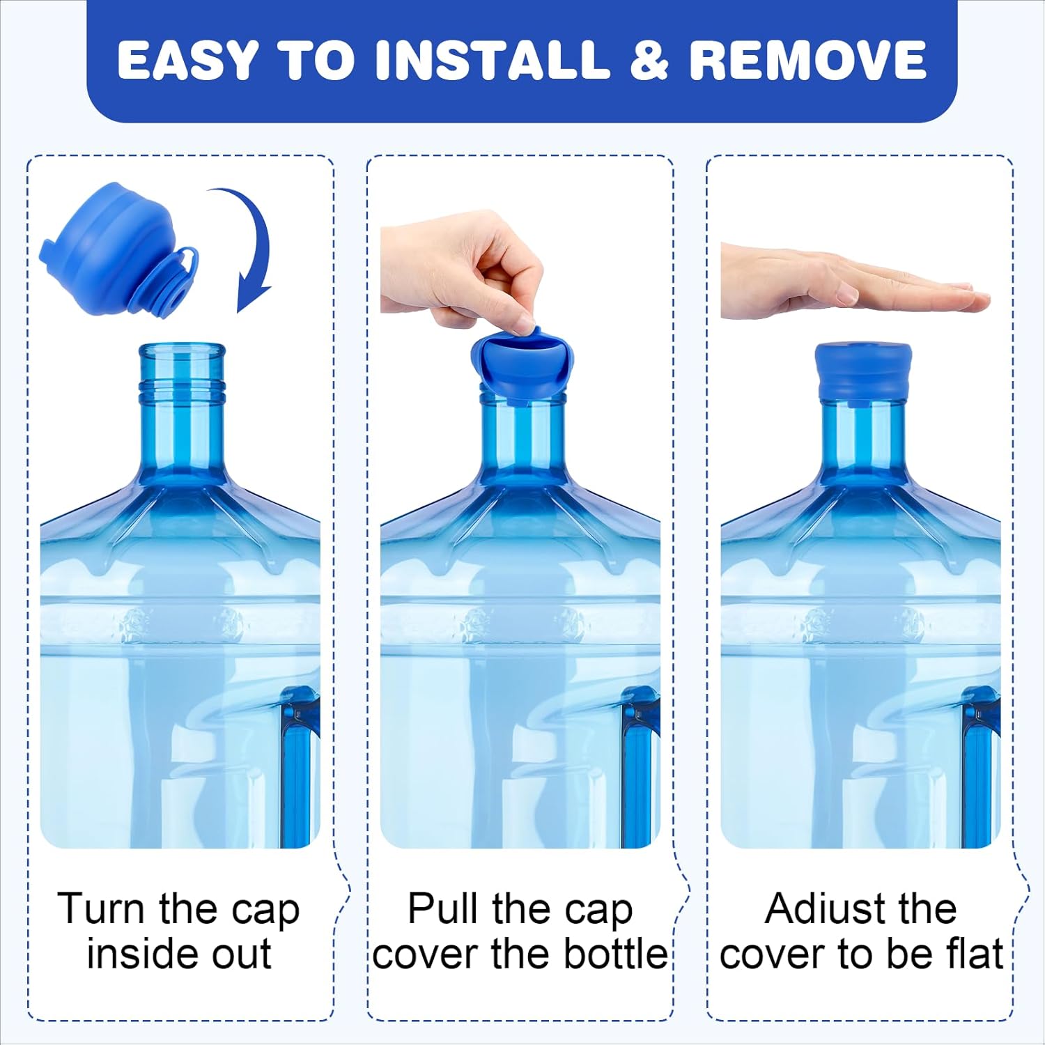 (5 Pack) 5 Gallon Water Jug Cap,Silicone Reusable Replacement Cap, Non Spill Bottle Caps for 55mm Bottle Water Dispenser Caps - Image 3