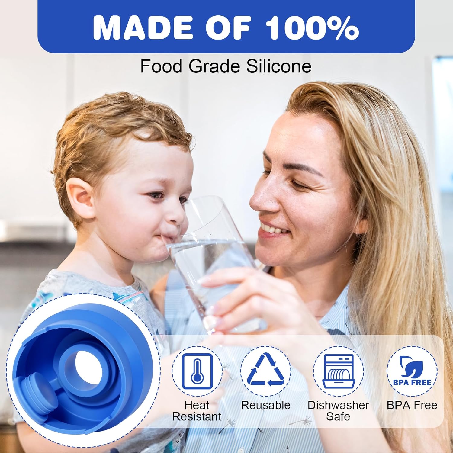 (5 Pack) 5 Gallon Water Jug Cap,Silicone Reusable Replacement Cap, Non Spill Bottle Caps for 55mm Bottle Water Dispenser Caps - Image 5