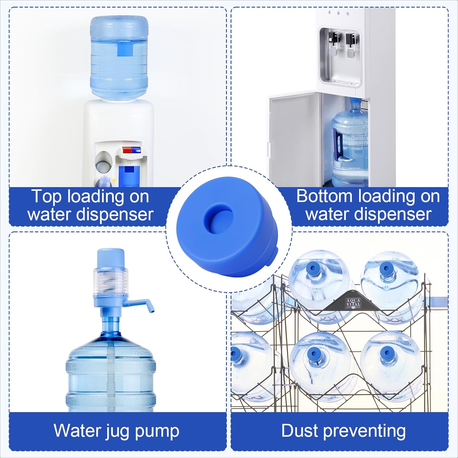 (5 Pack) 5 Gallon Water Jug Cap,Silicone Reusable Replacement Cap, Non Spill Bottle Caps for 55mm Bottle Water Dispenser Caps - Image 6