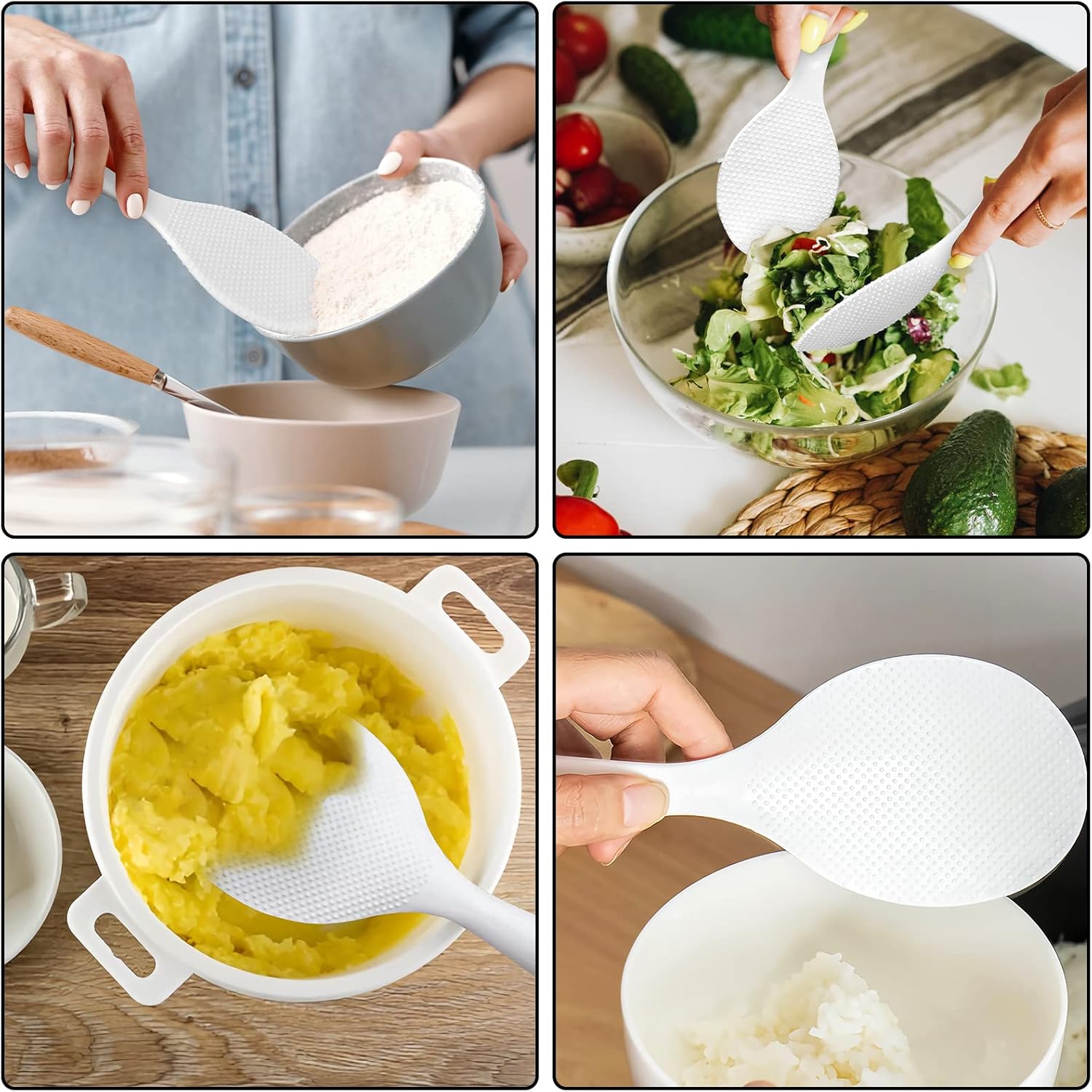 2 Pcs Plastic Rice Paddle,Non Stick Standing Rice Spoon Scooper Spatula,Heat Resistant Rice Cooker Spoon (White) - Image 5