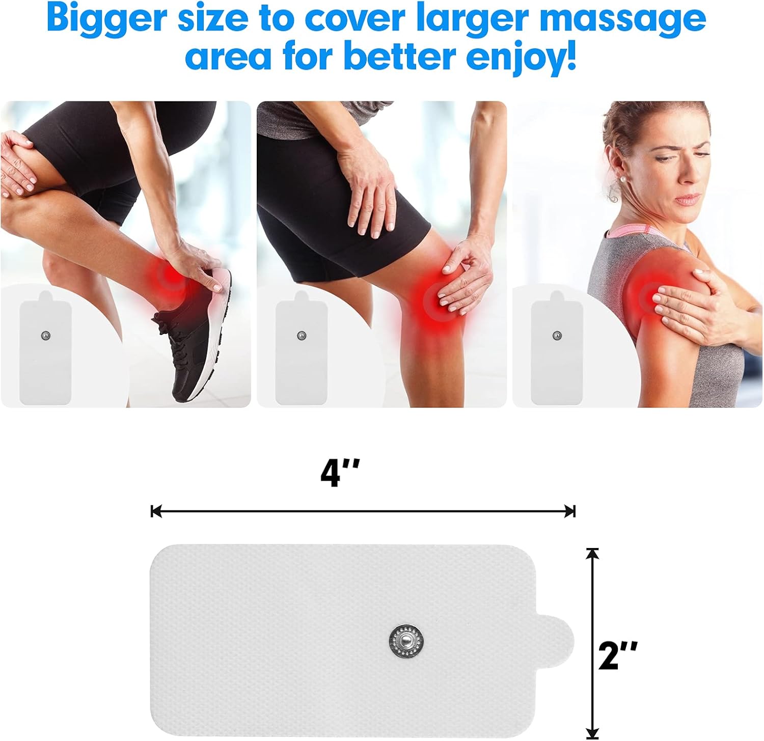 10-Pack Large TENS Electrode Pads - 3.5mm Snap Connectors - High Conductivity, Reusable Electrodes Pads for TENS Massager and Muscle Stimulation - Image 3