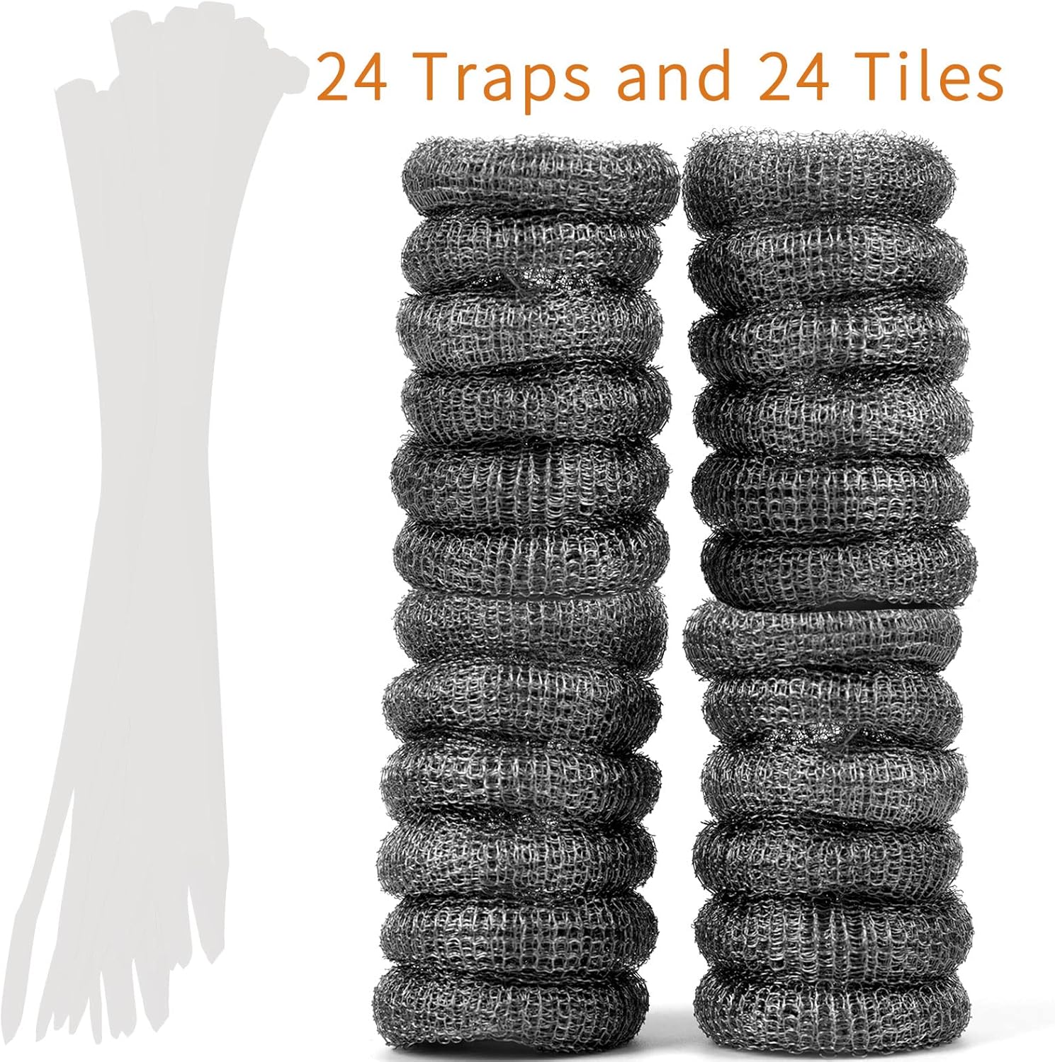 24 PCS Lint Traps  Stainless Steel Washing Machine Lint Snare Traps, Washer Hose Lint Traps with 24 PCS Cable Ties, Laundry Mesh Washer Sink Drain Hose Screen Filter - Image 2