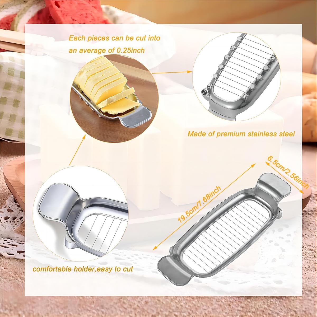 Butter Slicer Cutter,Cheese Cutters for Block Cheese, Butter Slicer for Butter Squares, Stainless Steel Cutter - Image 3