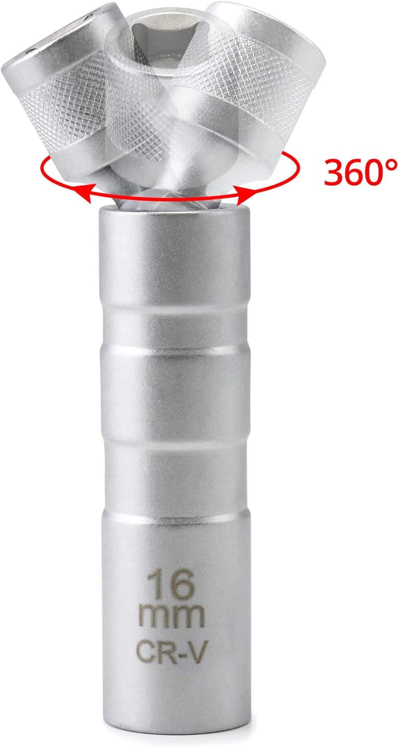 14mm&16mm Magnetic Swivel Spark Plug Socket, Thin Wall Magnetic Rotating 3/8