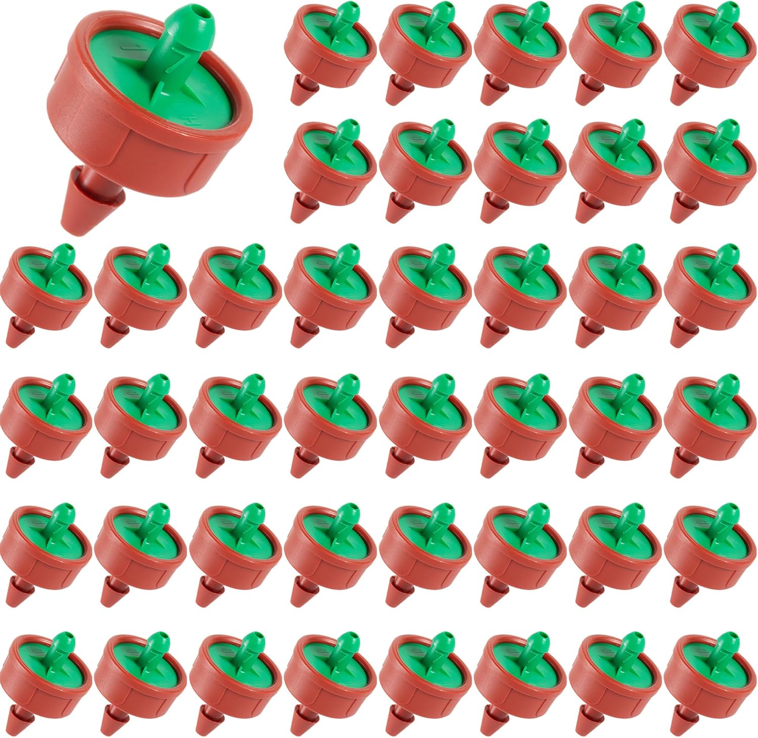 60Pcs 0.25 GPH Pressure Compensating Irrigation Spot Drippers,Constant Flow Barb Outlet Watering Dripper Emitters Heads Parts for 1/4 Inch Watering Tubing Line for Garden Pots Plant Irrigation Systems - Image 1