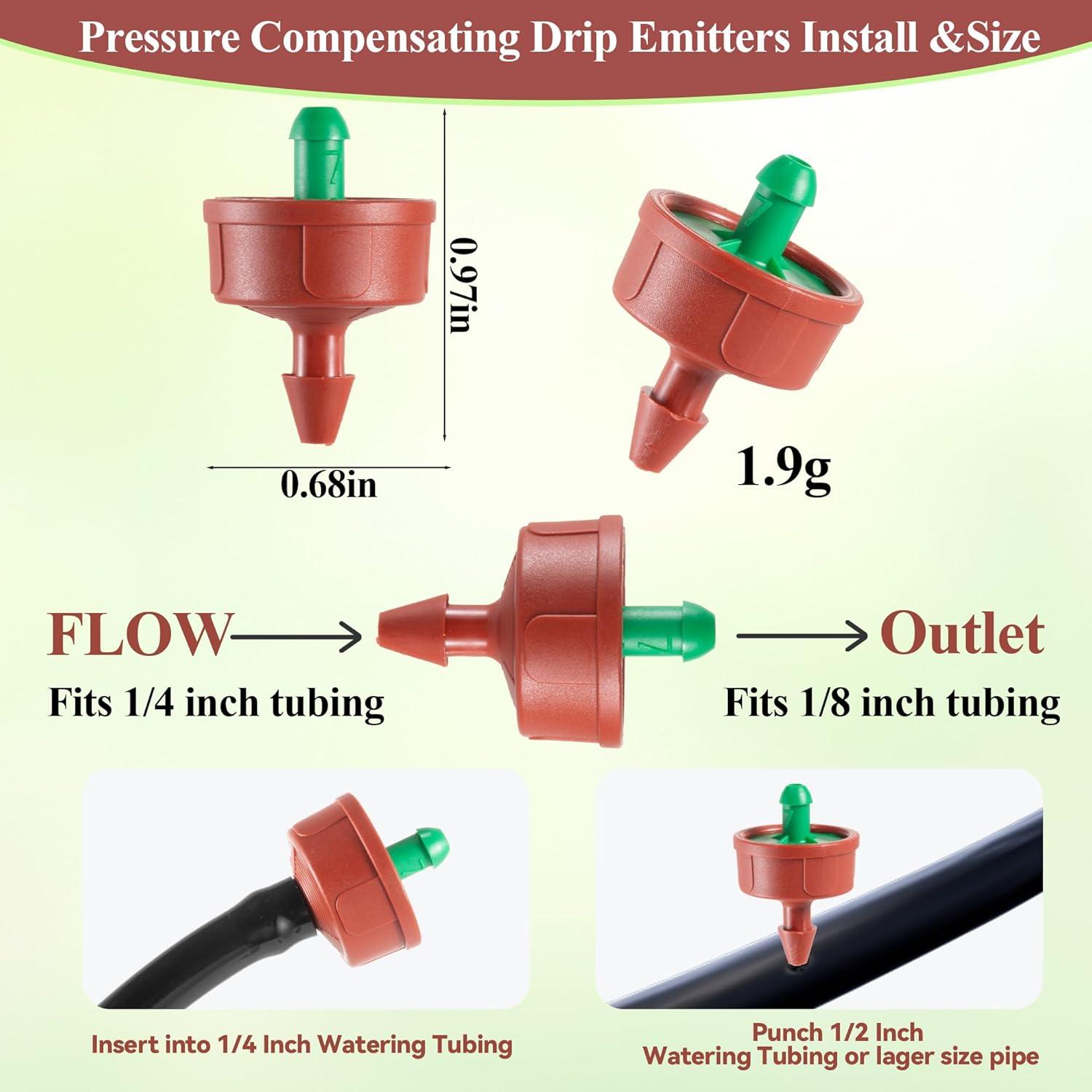 60Pcs 0.25 GPH Pressure Compensating Irrigation Spot Drippers,Constant Flow Barb Outlet Watering Dripper Emitters Heads Parts for 1/4 Inch Watering Tubing Line for Garden Pots Plant Irrigation Systems - Image 2