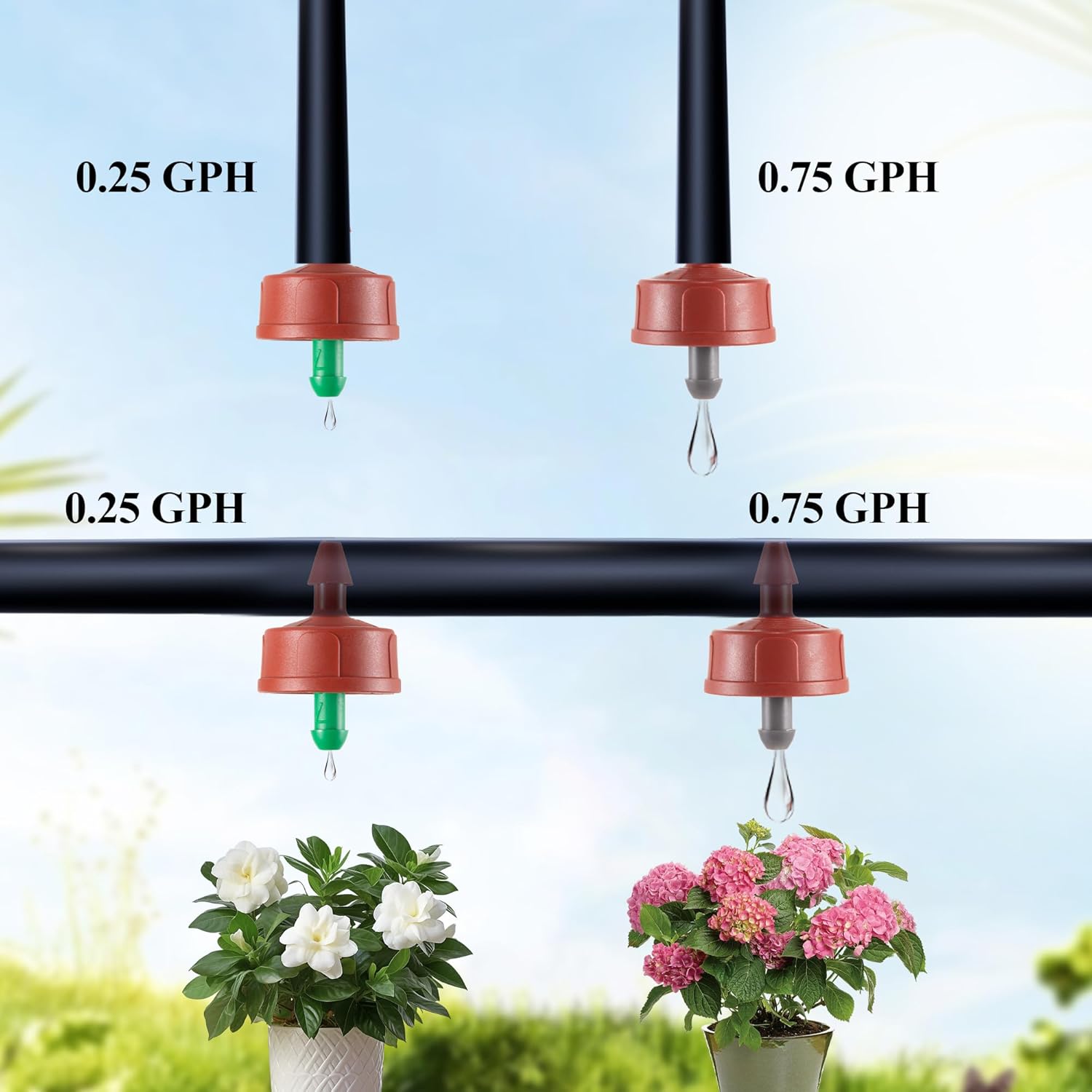 60Pcs 0.25 GPH Pressure Compensating Irrigation Spot Drippers,Constant Flow Barb Outlet Watering Dripper Emitters Heads Parts for 1/4 Inch Watering Tubing Line for Garden Pots Plant Irrigation Systems - Image 3