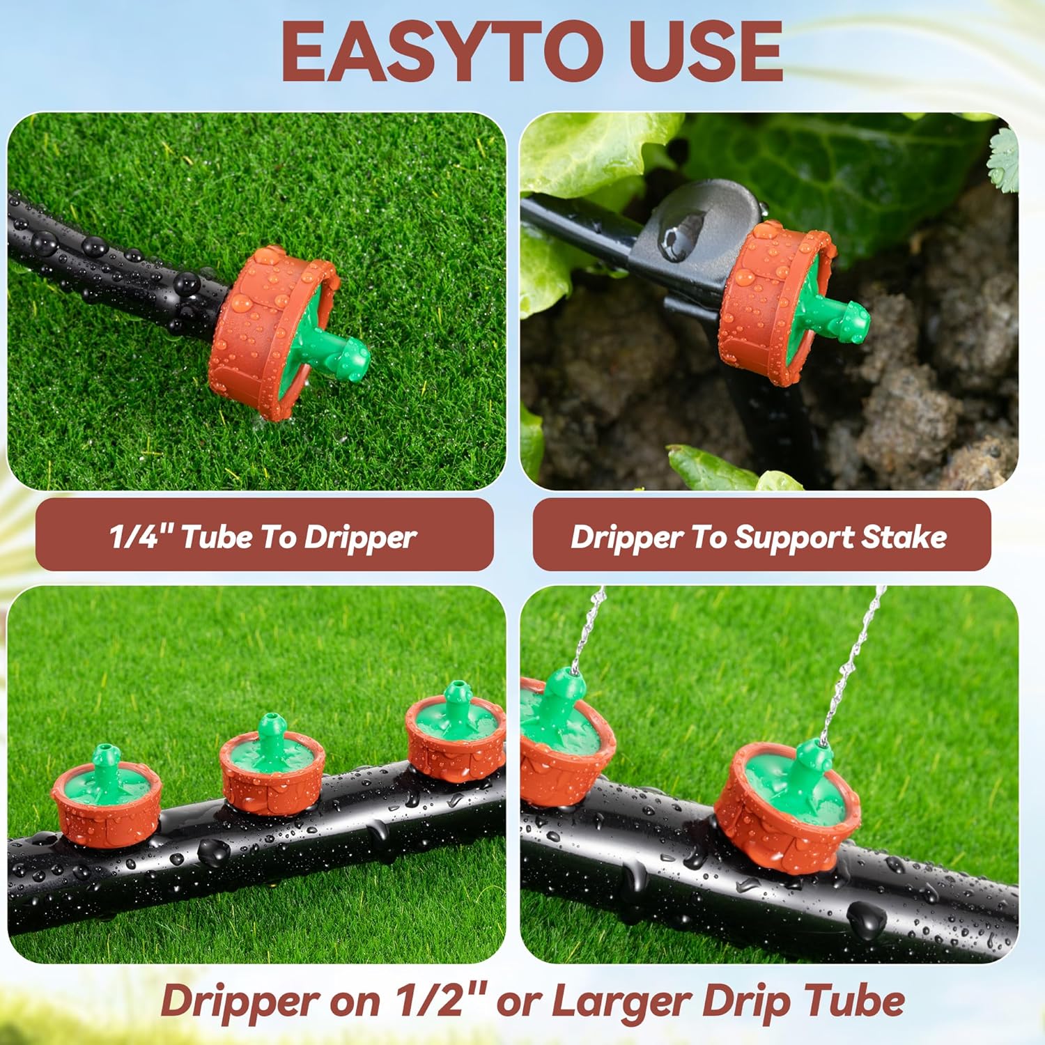 60Pcs 0.25 GPH Pressure Compensating Irrigation Spot Drippers,Constant Flow Barb Outlet Watering Dripper Emitters Heads Parts for 1/4 Inch Watering Tubing Line for Garden Pots Plant Irrigation Systems - Image 5