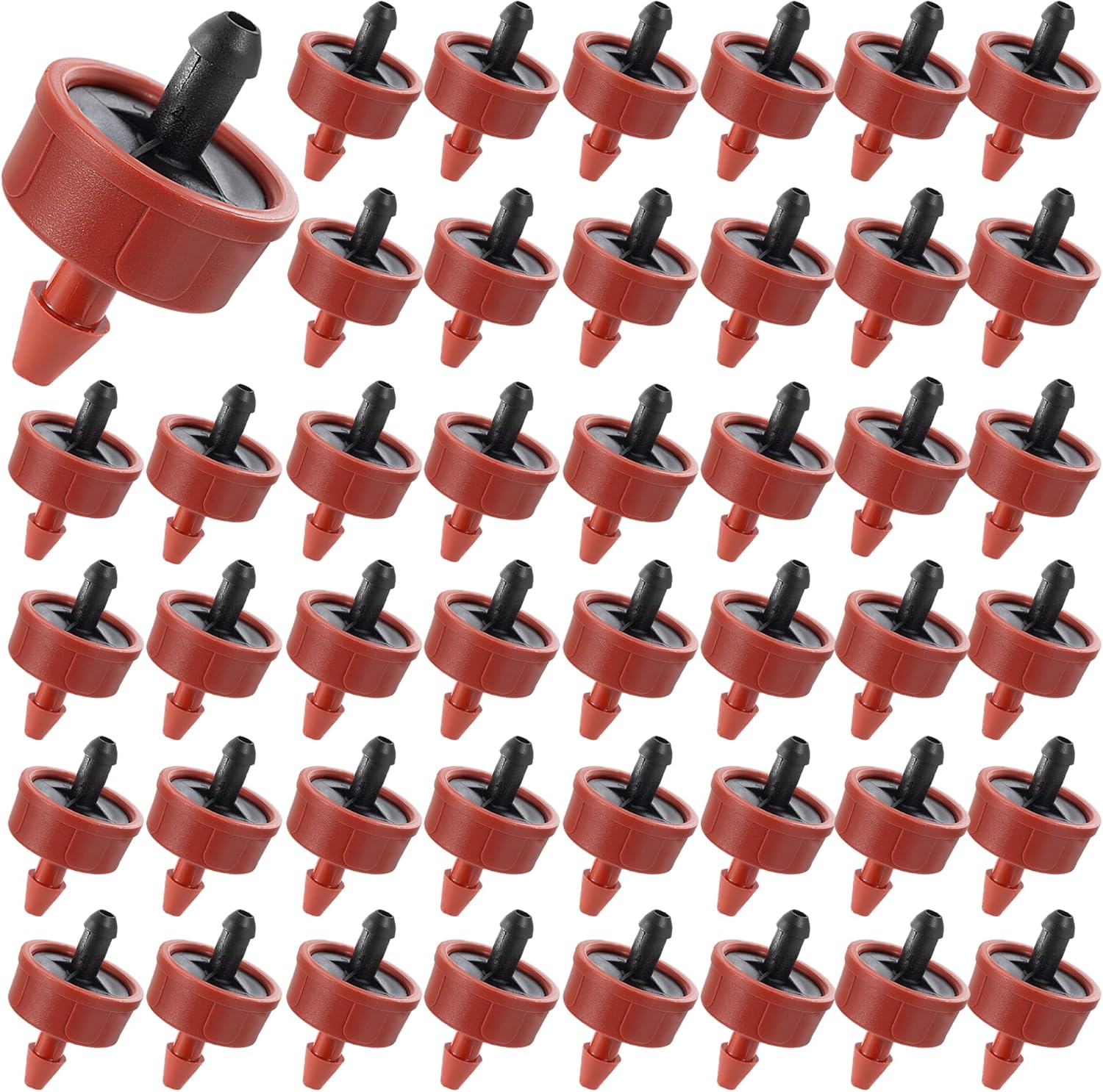 60Pcs 1 GPH Pressure Compensating Irrigation Spot Drippers,Constant Flow Barb Outlet Watering Dripper Emitters Heads Parts for 1/4 Inch Watering Tubing Line for Garden Pots Plants Irrigation Systems - Image 1
