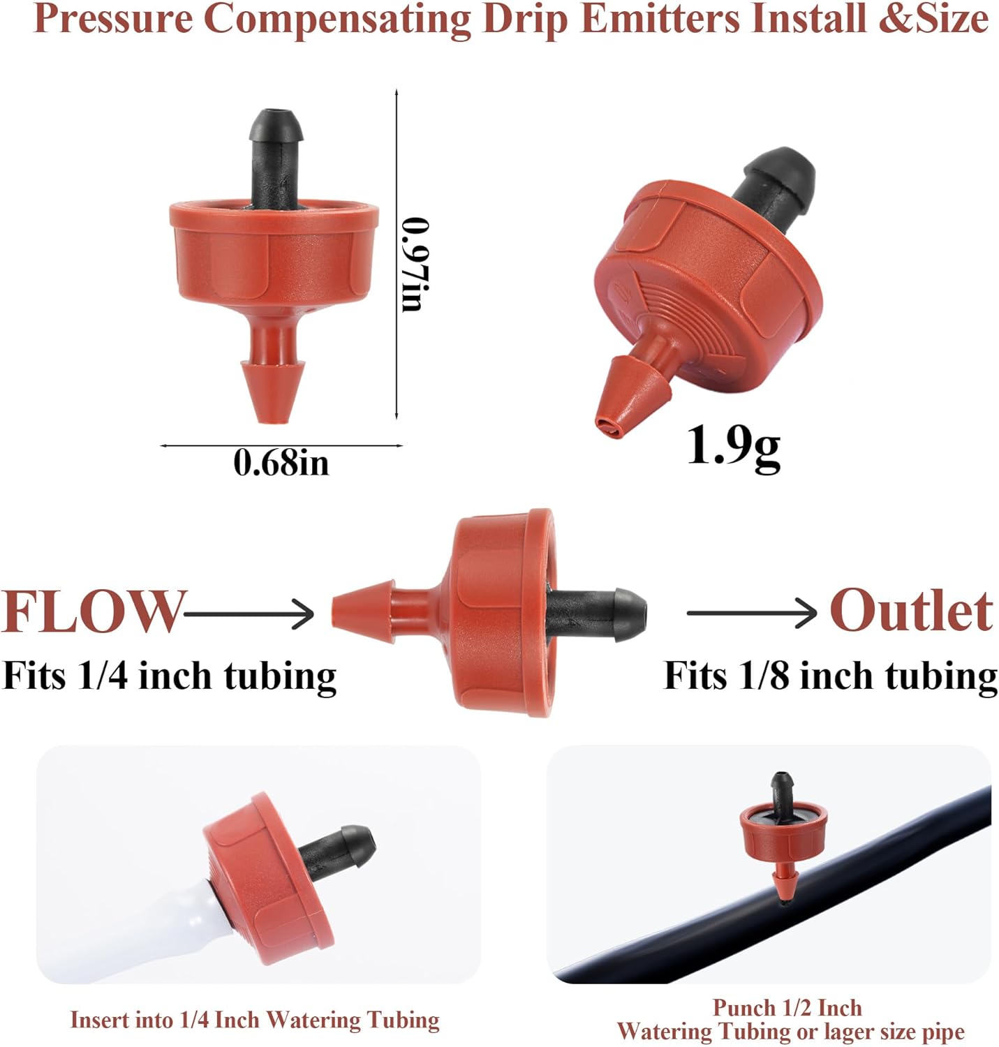 60Pcs 1 GPH Pressure Compensating Irrigation Spot Drippers,Constant Flow Barb Outlet Watering Dripper Emitters Heads Parts for 1/4 Inch Watering Tubing Line for Garden Pots Plants Irrigation Systems - Image 2