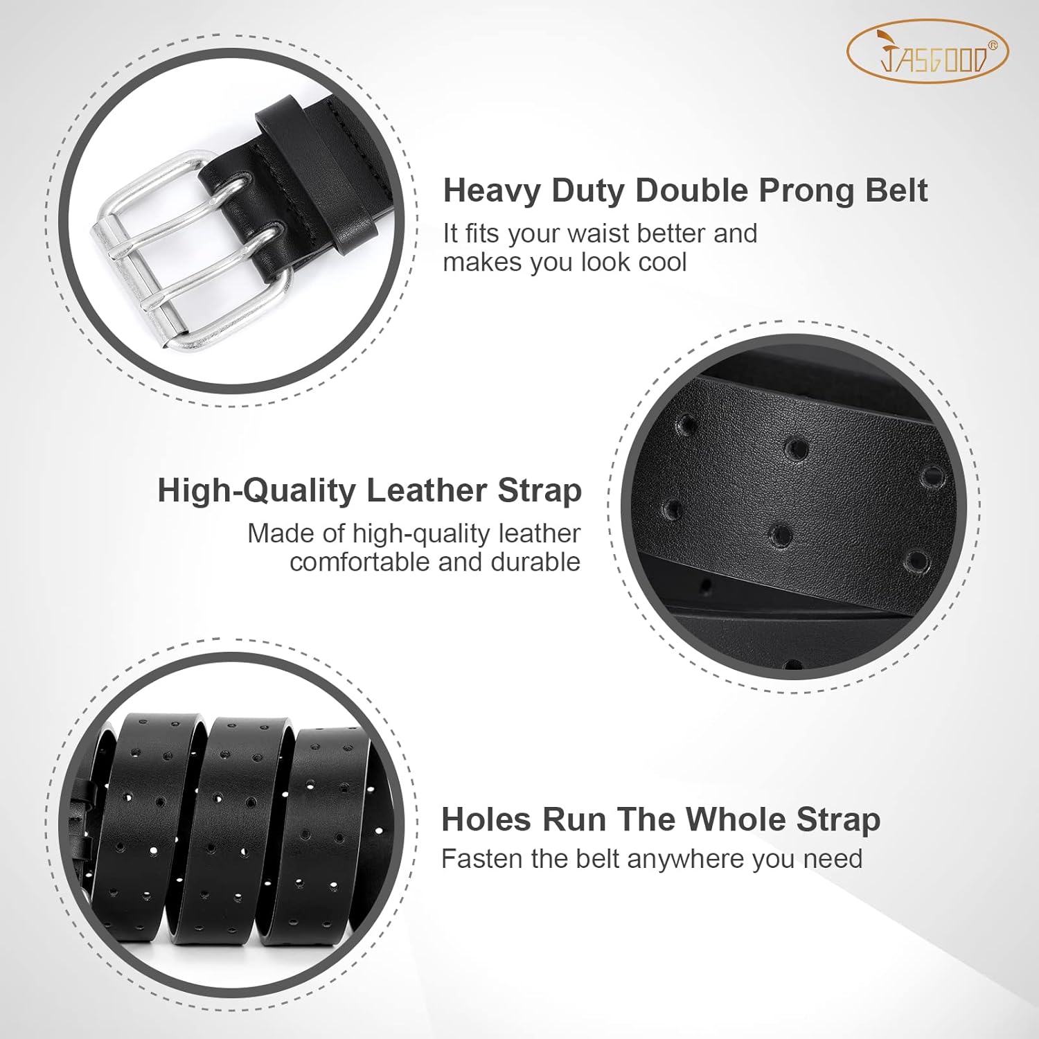 Men Double Prong PU Leather Belt Casual Work Heavy Duty Belt Double Grommet Holes Belt for Jeans - Image 6
