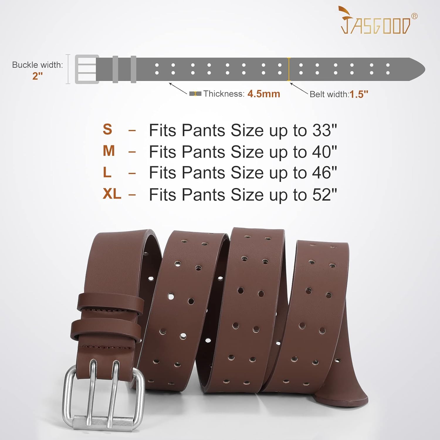Men Double Prong PU Leather Belt Casual Work Heavy Duty Belt Double Grommet Holes Belt for Jeans - Image 4