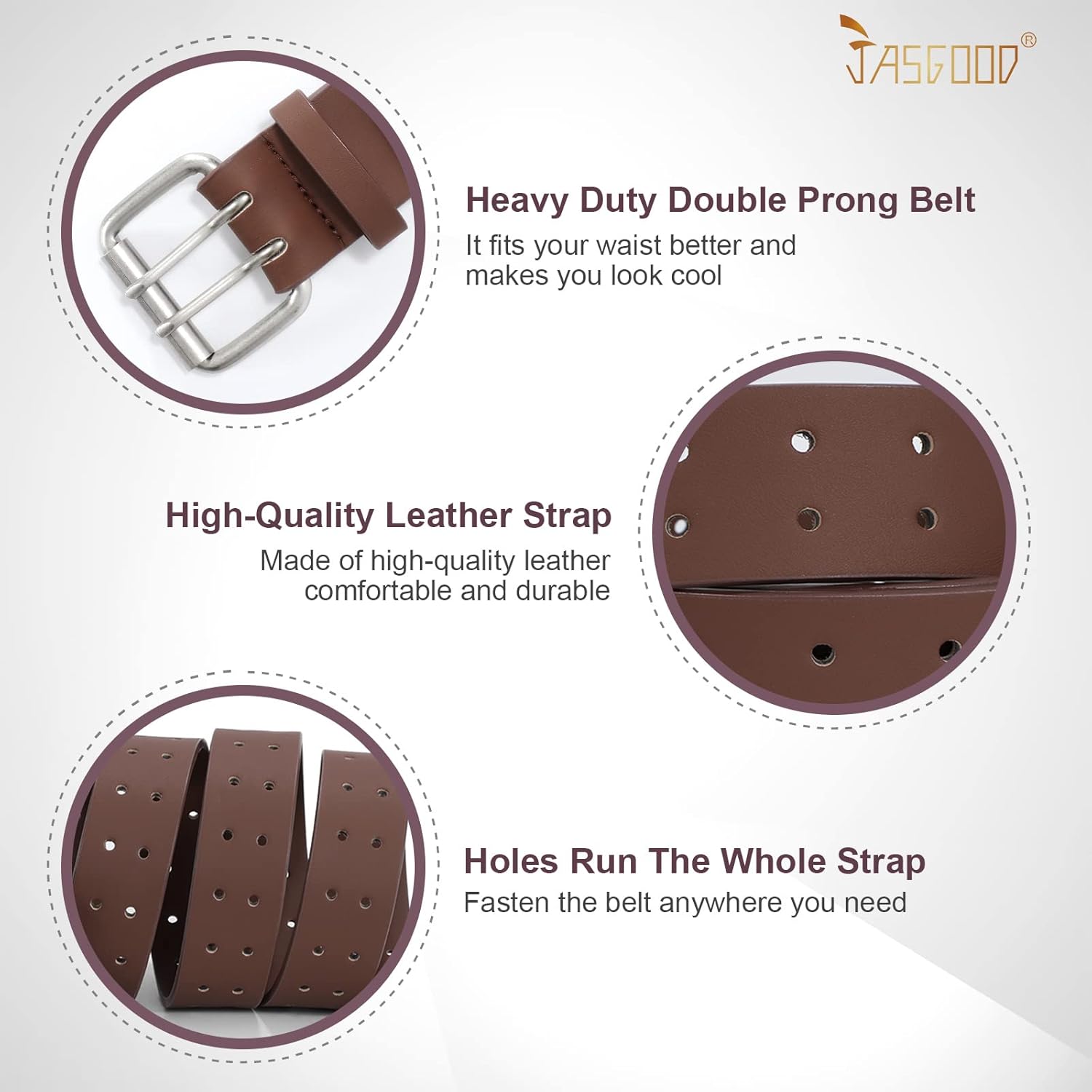 Men Double Prong PU Leather Belt Casual Work Heavy Duty Belt Double Grommet Holes Belt for Jeans - Image 6