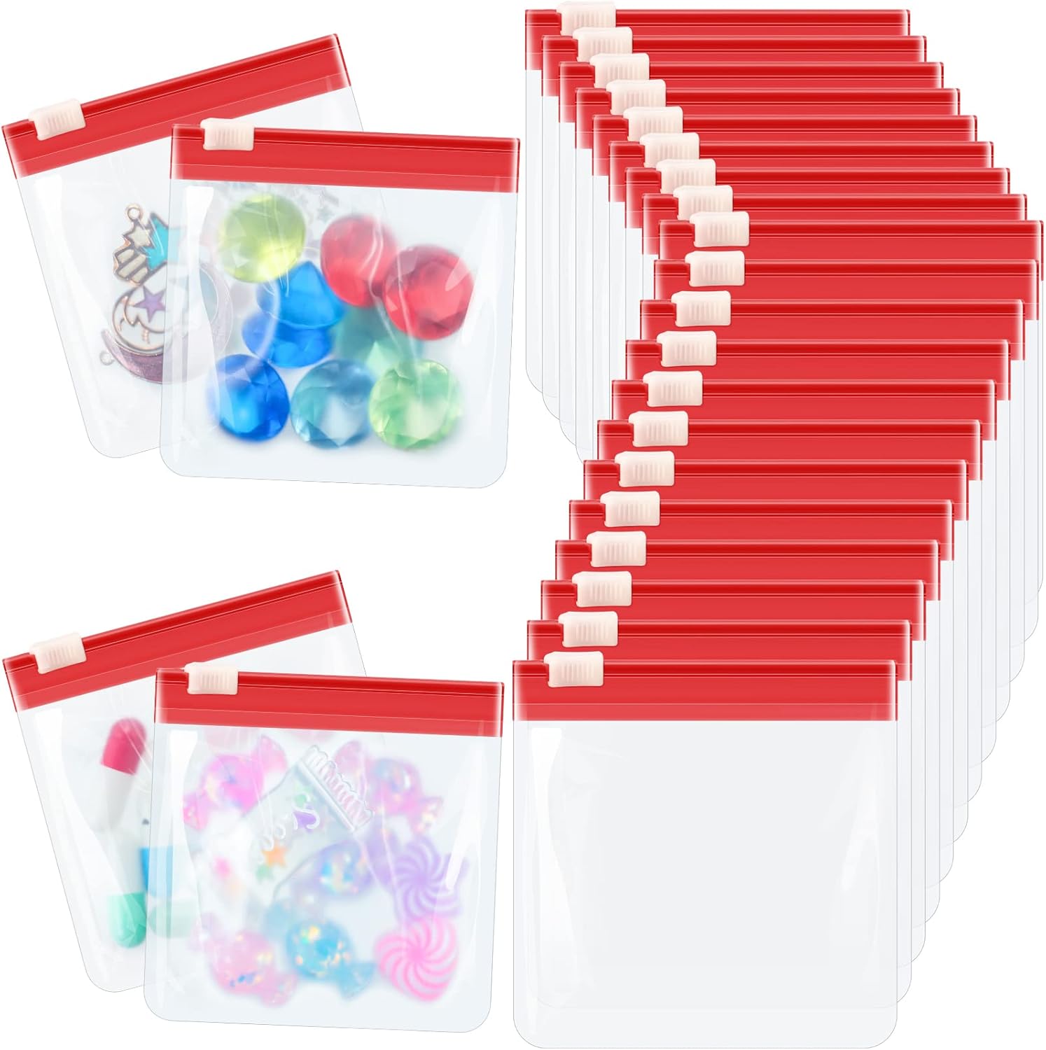 24 Pieces Pill Pouch Bags Zippered Set Reusable Translucent Medicine Organizer Sealing Travel Plastic Bags with Slide Lock for Storage(Red) - Image 1