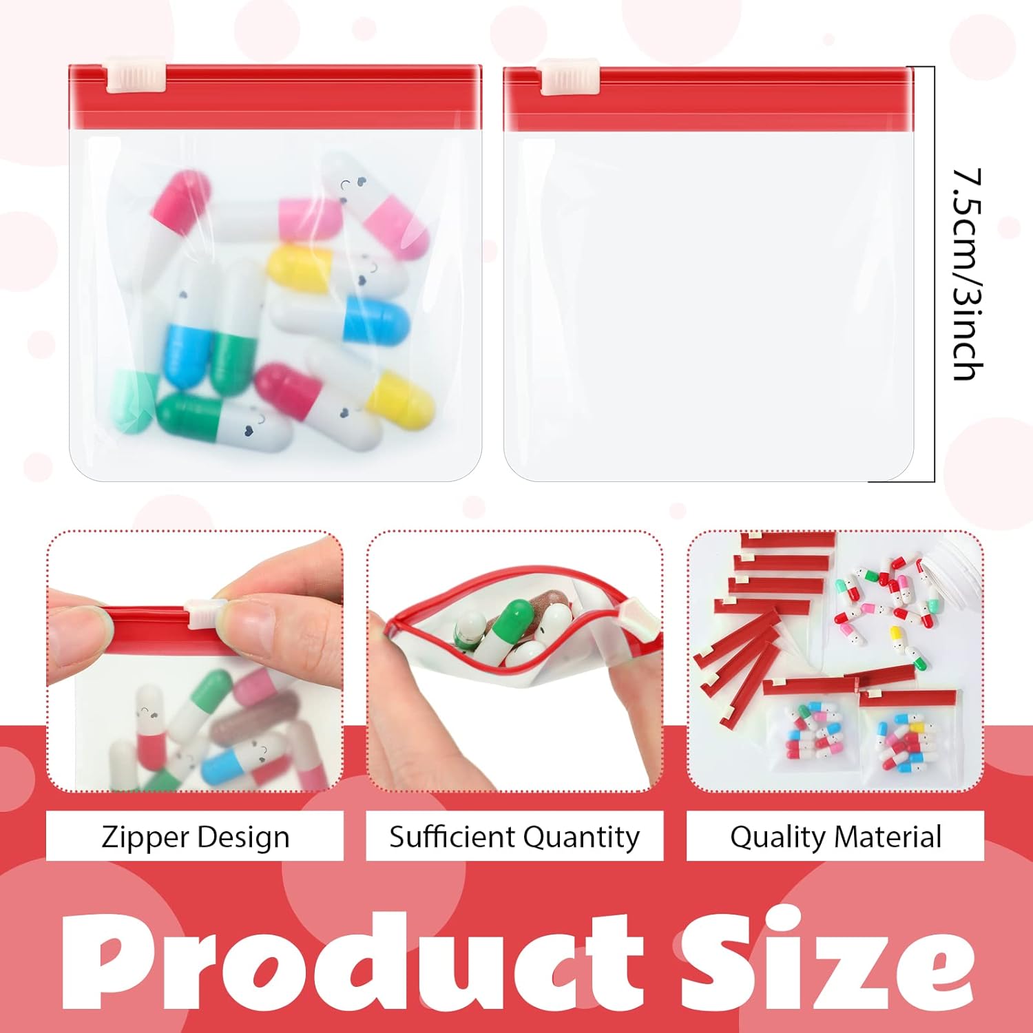 24 Pieces Pill Pouch Bags Zippered Set Reusable Translucent Medicine Organizer Sealing Travel Plastic Bags with Slide Lock for Storage(Red) - Image 2