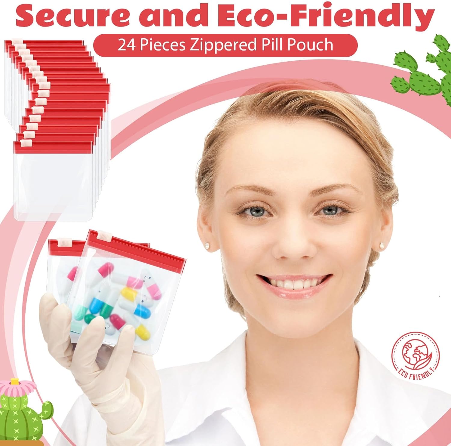 24 Pieces Pill Pouch Bags Zippered Set Reusable Translucent Medicine Organizer Sealing Travel Plastic Bags with Slide Lock for Storage(Red) - Image 3