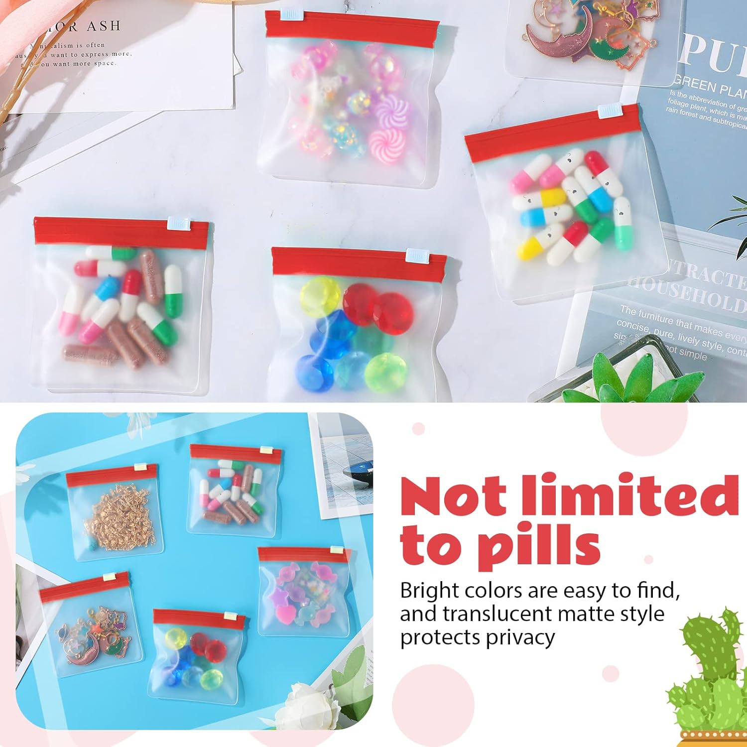 24 Pieces Pill Pouch Bags Zippered Set Reusable Translucent Medicine Organizer Sealing Travel Plastic Bags with Slide Lock for Storage(Red) - Image 4