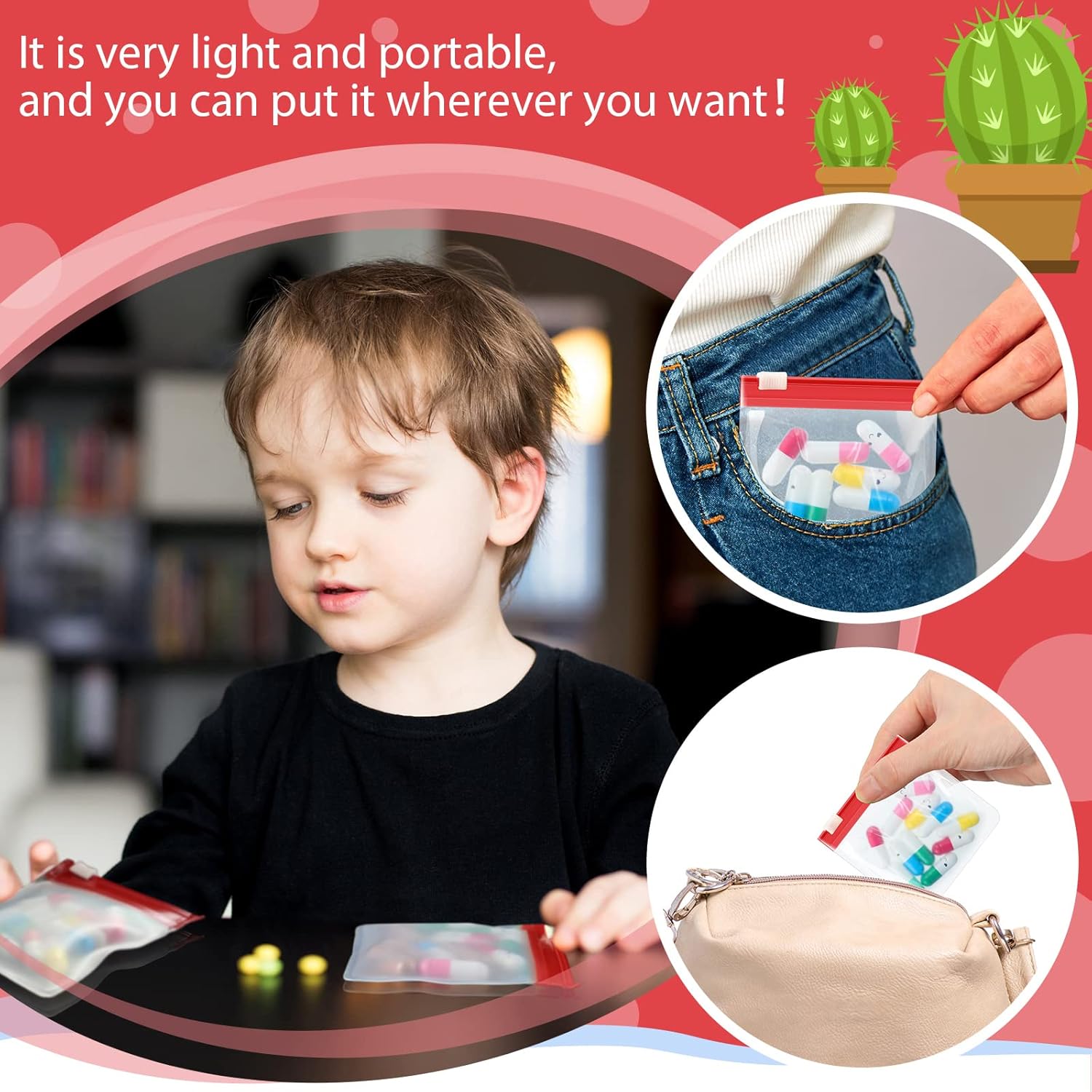 24 Pieces Pill Pouch Bags Zippered Set Reusable Translucent Medicine Organizer Sealing Travel Plastic Bags with Slide Lock for Storage(Red) - Image 5