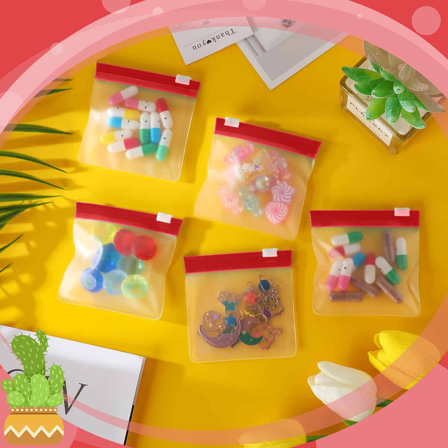 24 Pieces Pill Pouch Bags Zippered Set Reusable Translucent Medicine Organizer Sealing Travel Plastic Bags with Slide Lock for Storage(Red) - Image 8