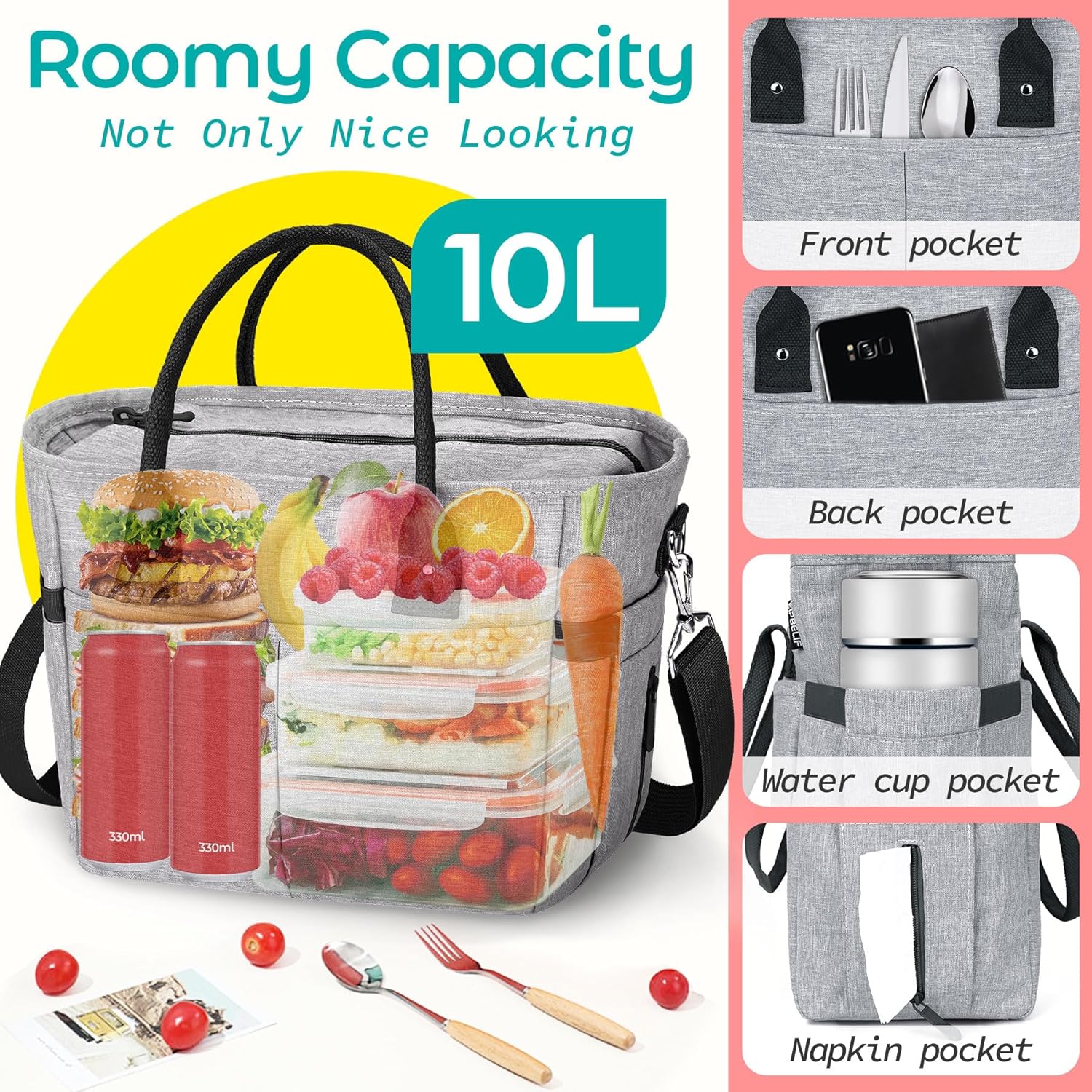 Cute&Classy Roomy Insulated Lunch Bags for Women - Stylish & Functional Large Tote Adult Lunch Box for Working & Picnic - Image 3