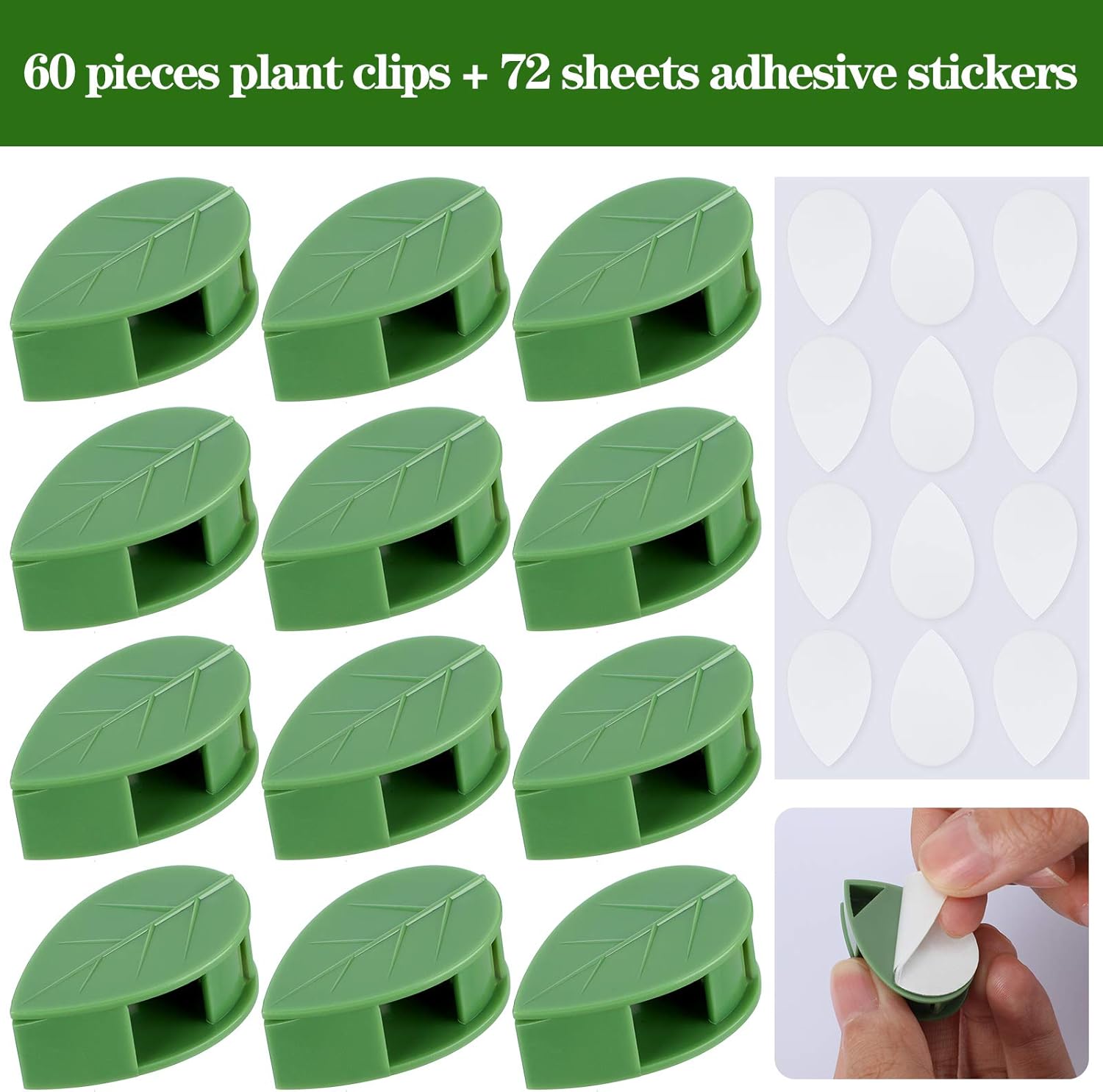 60 Pieces Plant Climbing Wall Fixture Clips with 72 Pieces Acrylic Adhesive Sticker Leaf Fixer Invisible Wall Vines Fixing Clips Hook Plant Vine Traction for Indoor Outdoor Decoration - Image 5