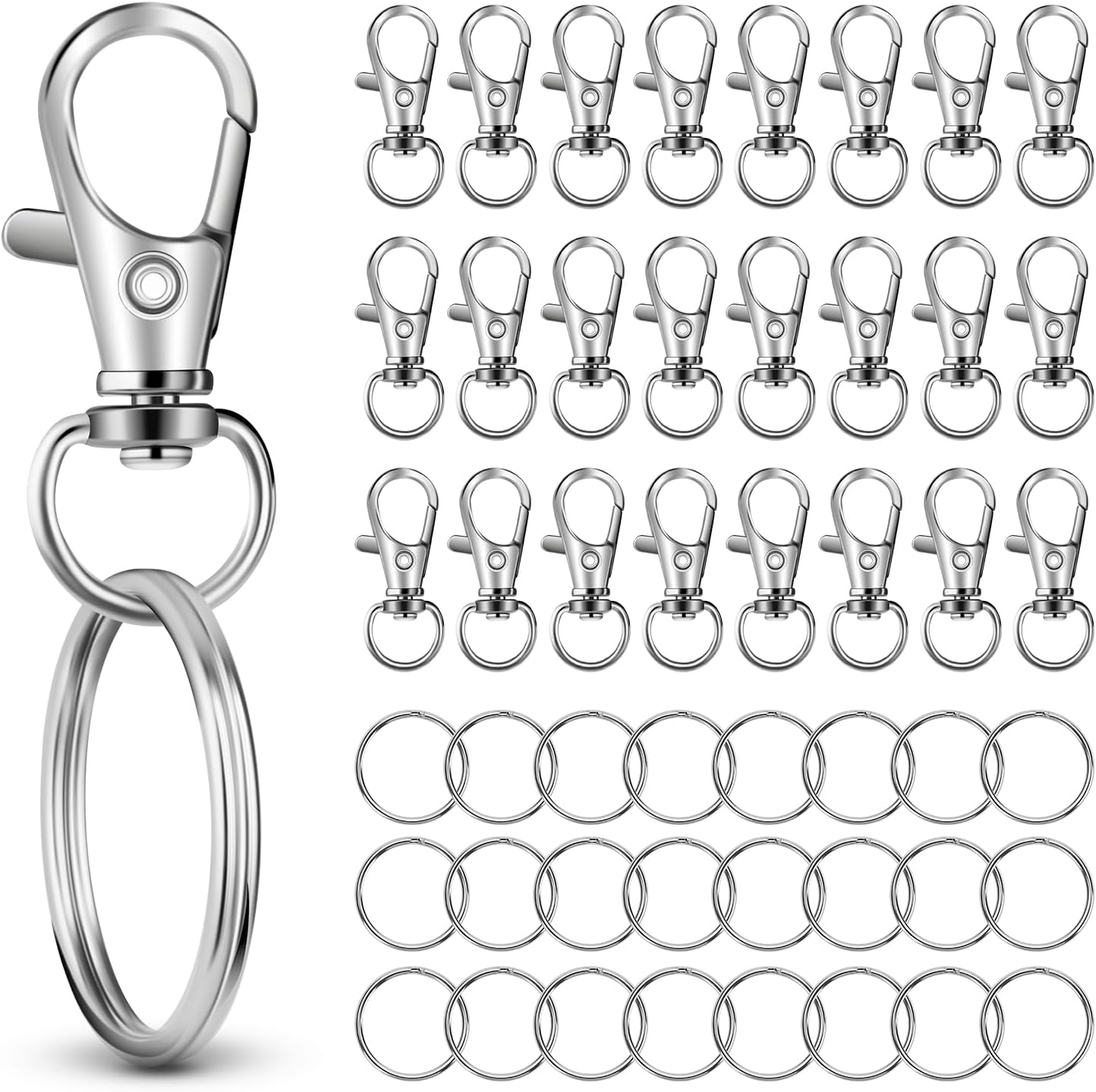 50 PCS in 25 Sets, Metal Swivel Lobster Claw Clasps, Keychain Clip with Large Key Ring, Premium Keychains Clips, Snap Hooks and Sturdy Key Rings, for Key Chain Making Kit， (Silver) - Image 1