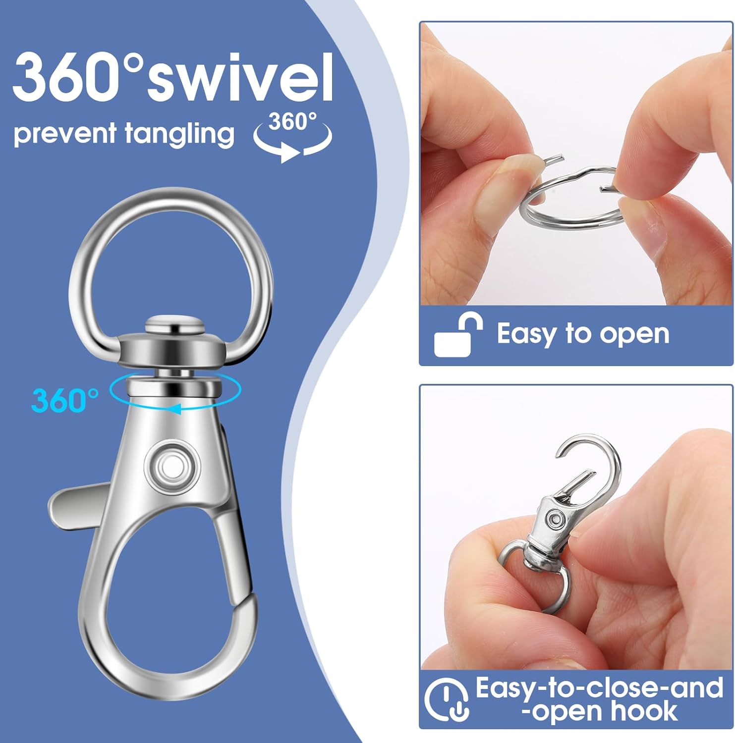 50 PCS in 25 Sets, Metal Swivel Lobster Claw Clasps, Keychain Clip with Large Key Ring, Premium Keychains Clips, Snap Hooks and Sturdy Key Rings, for Key Chain Making Kit， (Silver) - Image 3