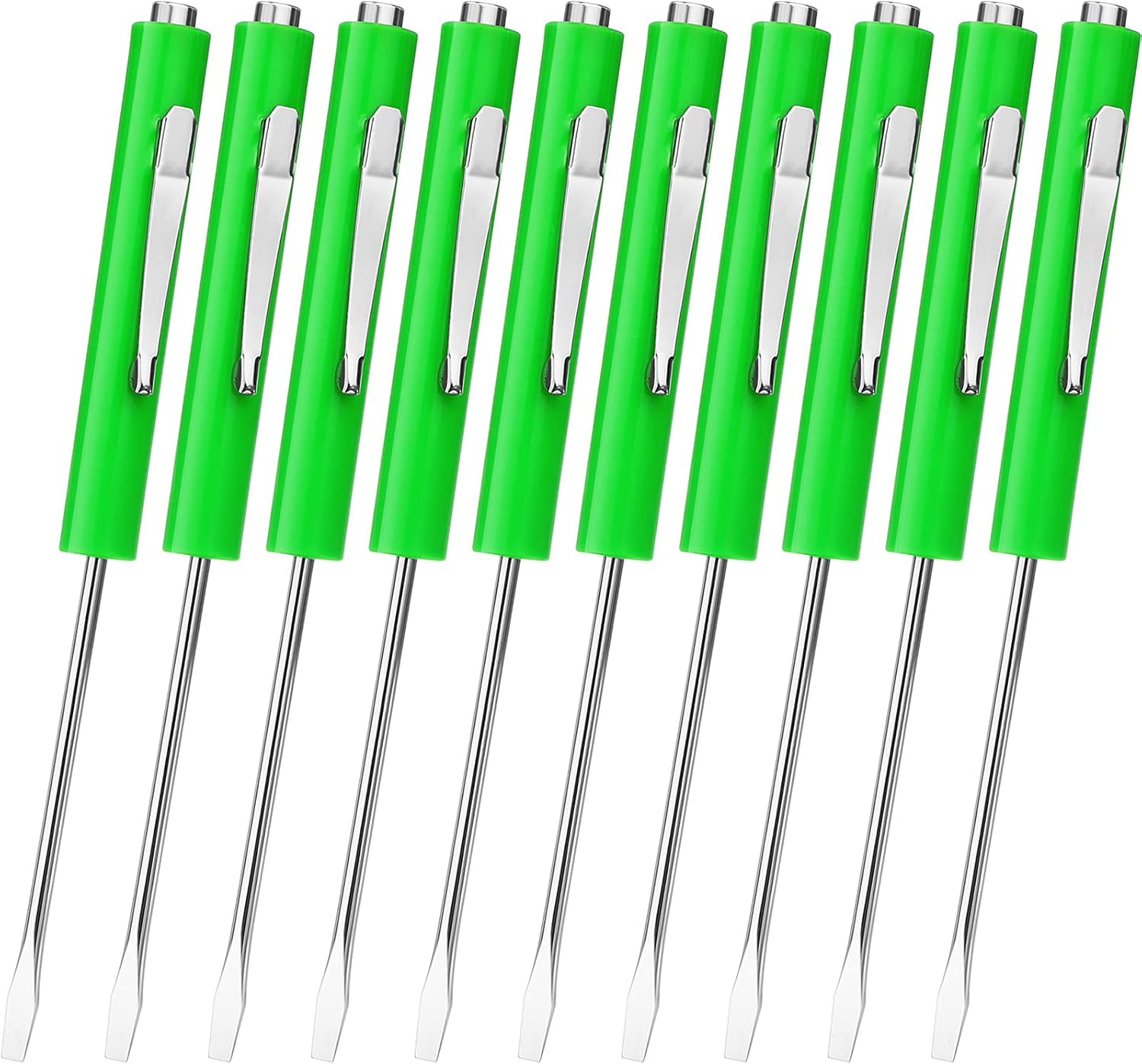 10 Pieces Pocket Screwdriver Mini Tops and Pocket Clips Magnetic Slotted Small Screw Driver with a Single Blade Head for Mechanical, Electrician(Green) - Image 1