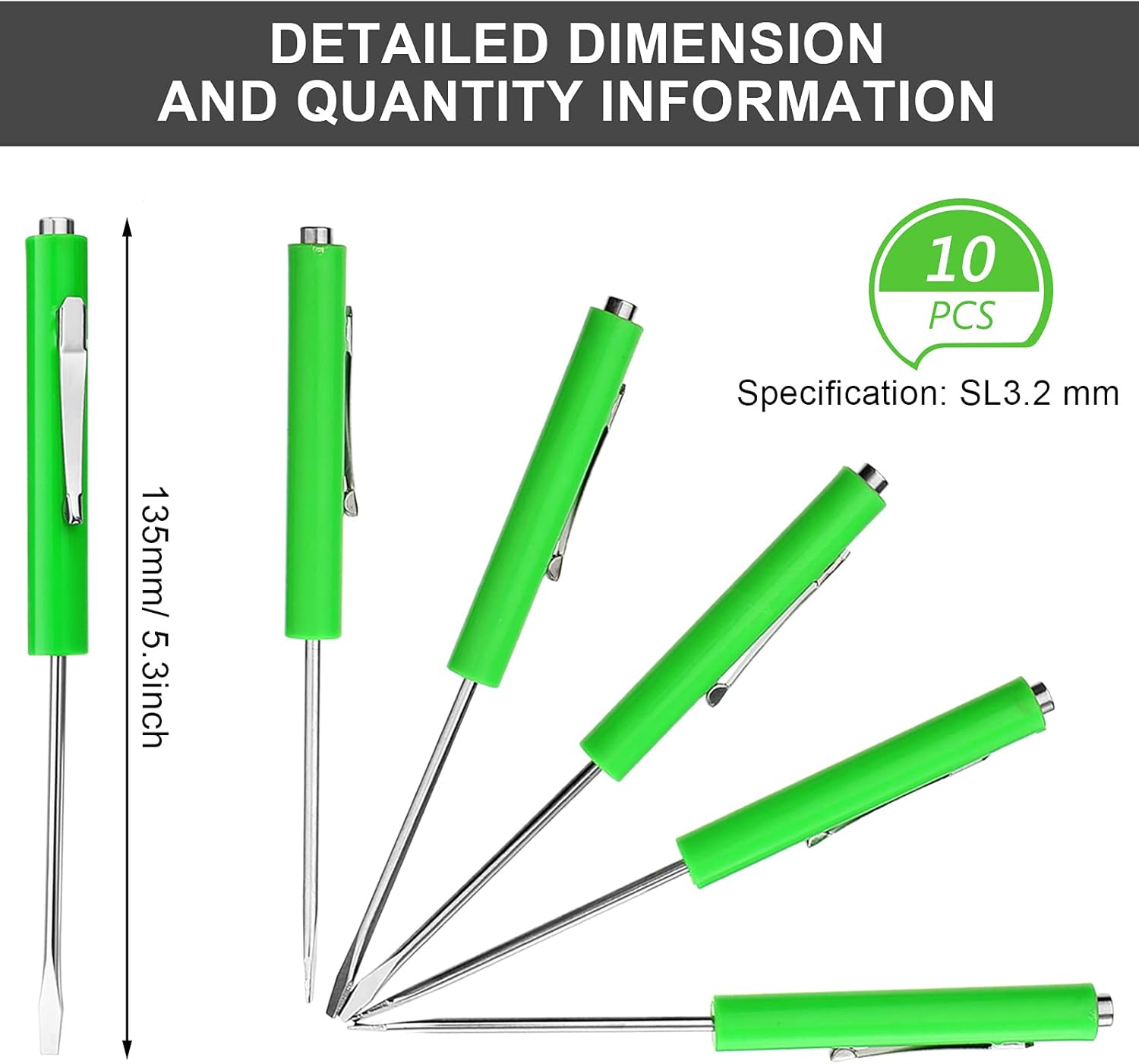 10 Pieces Pocket Screwdriver Mini Tops and Pocket Clips Magnetic Slotted Small Screw Driver with a Single Blade Head for Mechanical, Electrician(Green) - Image 2