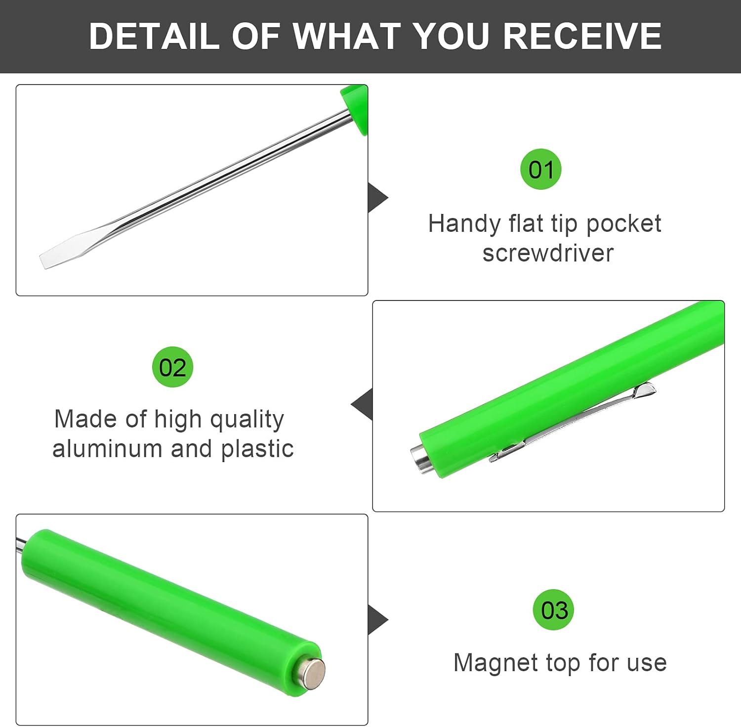 10 Pieces Pocket Screwdriver Mini Tops and Pocket Clips Magnetic Slotted Small Screw Driver with a Single Blade Head for Mechanical, Electrician(Green) - Image 3