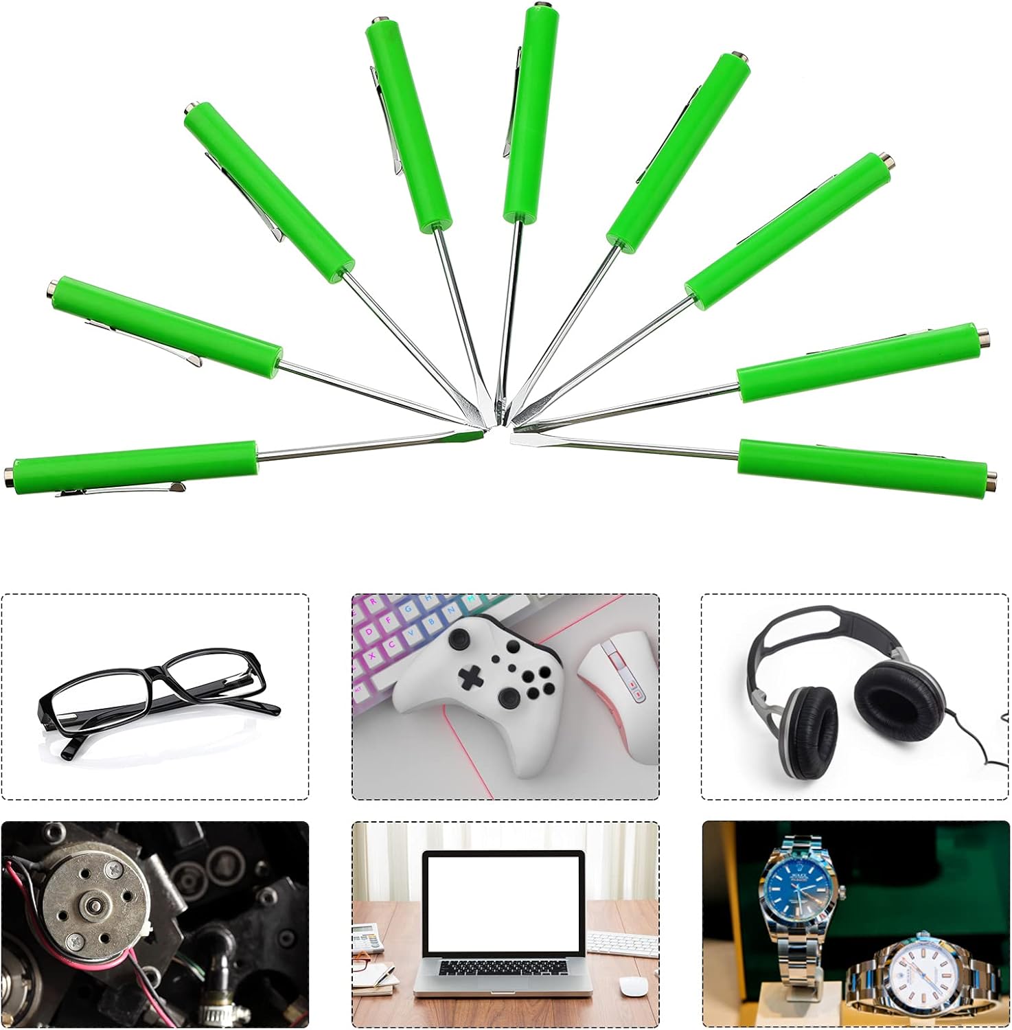 10 Pieces Pocket Screwdriver Mini Tops and Pocket Clips Magnetic Slotted Small Screw Driver with a Single Blade Head for Mechanical, Electrician(Green) - Image 4