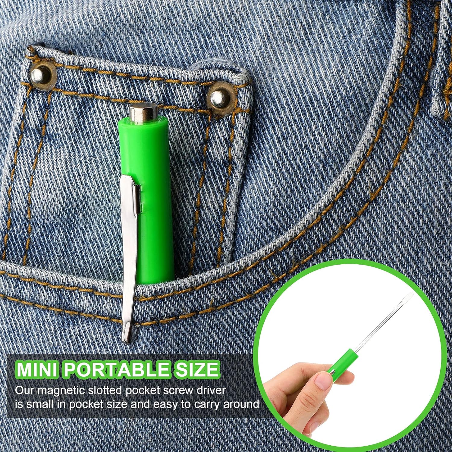 10 Pieces Pocket Screwdriver Mini Tops and Pocket Clips Magnetic Slotted Small Screw Driver with a Single Blade Head for Mechanical, Electrician(Green) - Image 6