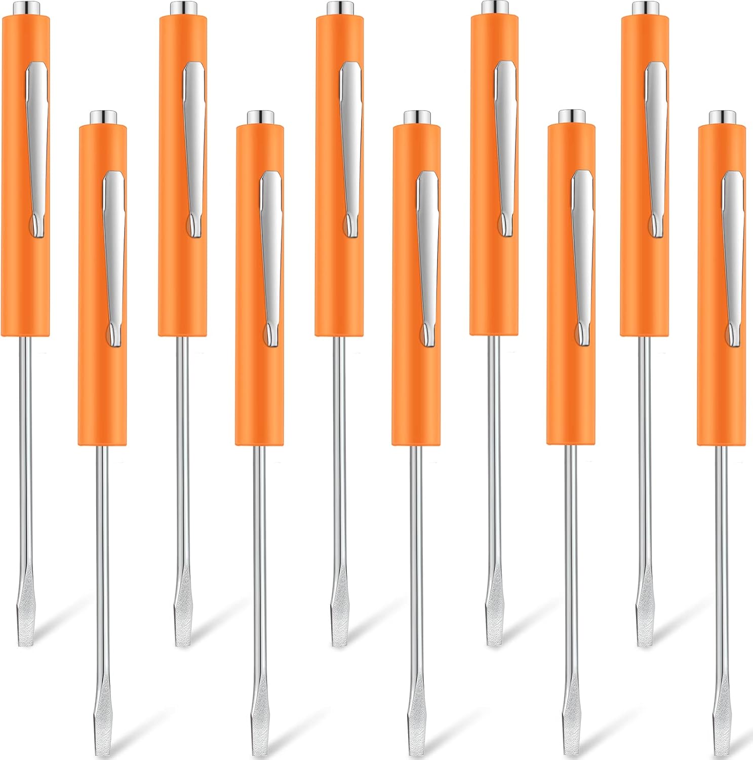 10 Pieces Pocket Screwdriver Mini Tops and Pocket Clips Magnetic Slotted Small Screw Driver with a Single Blade Head for Mechanical, Electrician(Orange) - Image 1