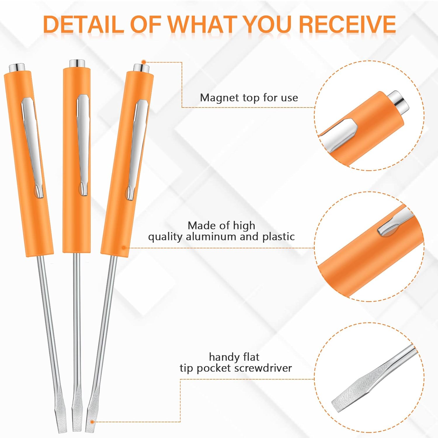 10 Pieces Pocket Screwdriver Mini Tops and Pocket Clips Magnetic Slotted Small Screw Driver with a Single Blade Head for Mechanical, Electrician(Orange) - Image 2
